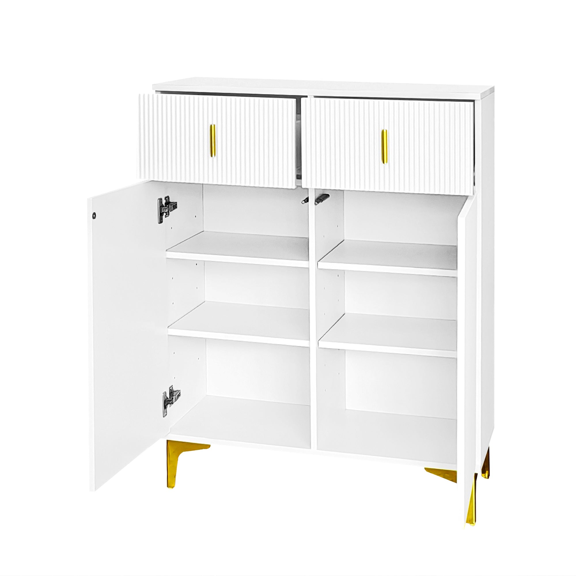 Logidon Sideboard White With Structured Panel And Adjustable Shelves