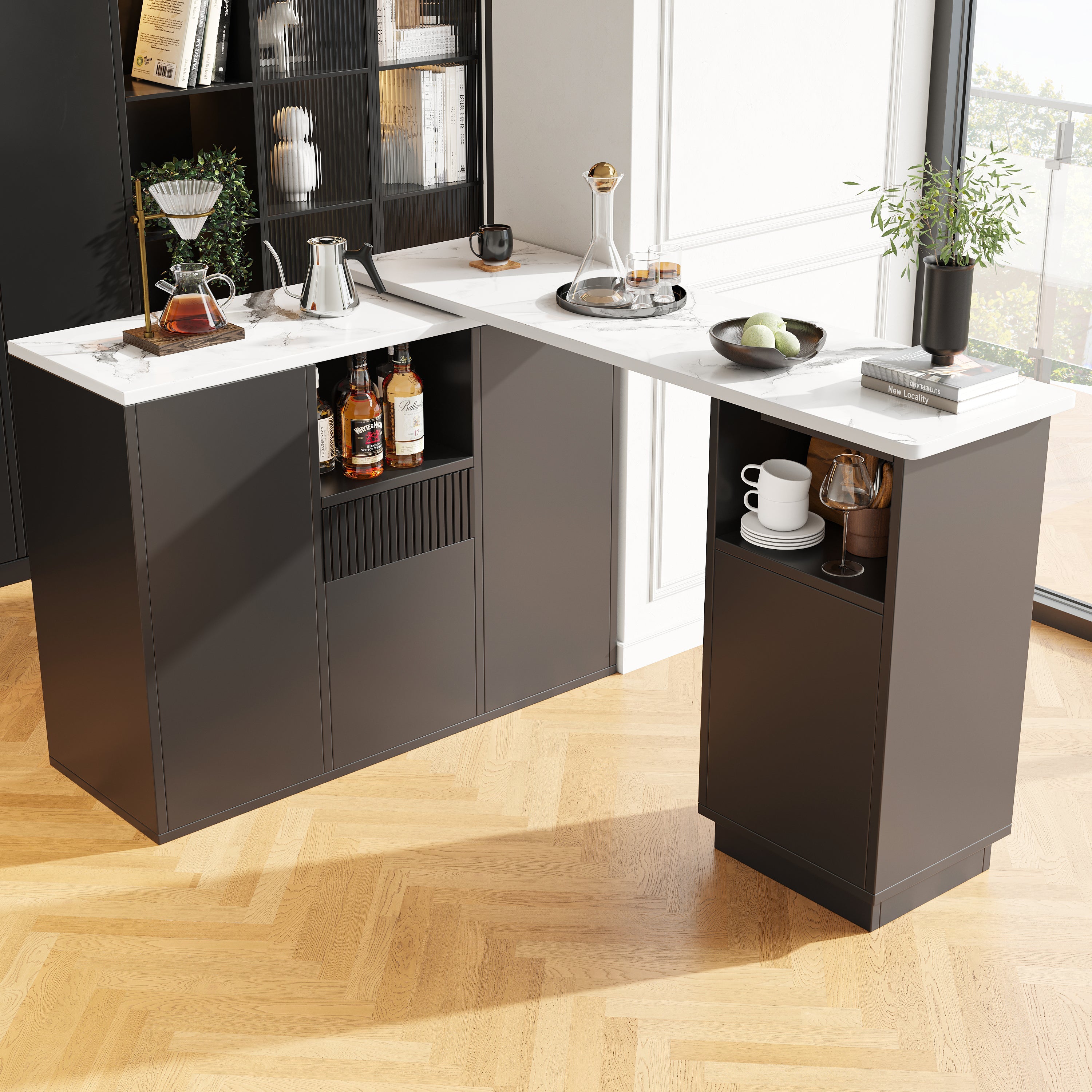 Logidon Draaibare Bartafel 360 Graden Zwart 210 x 30 x 100,9 cm