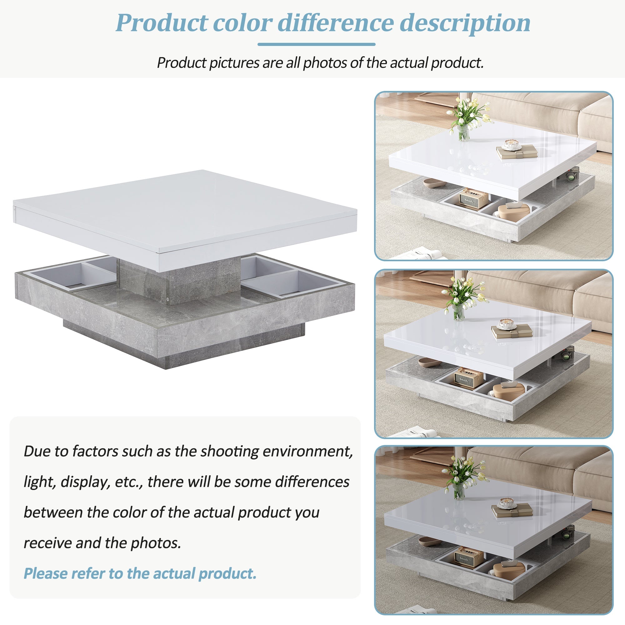 Logidon 360 graden draaibare salontafel 70x70x36 cm wit hoogglans