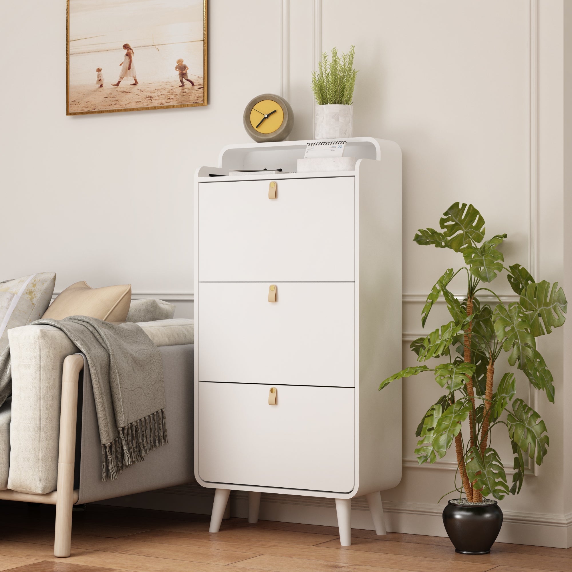 Logidon shoe storage cabinet with 3 tilting compartments white
