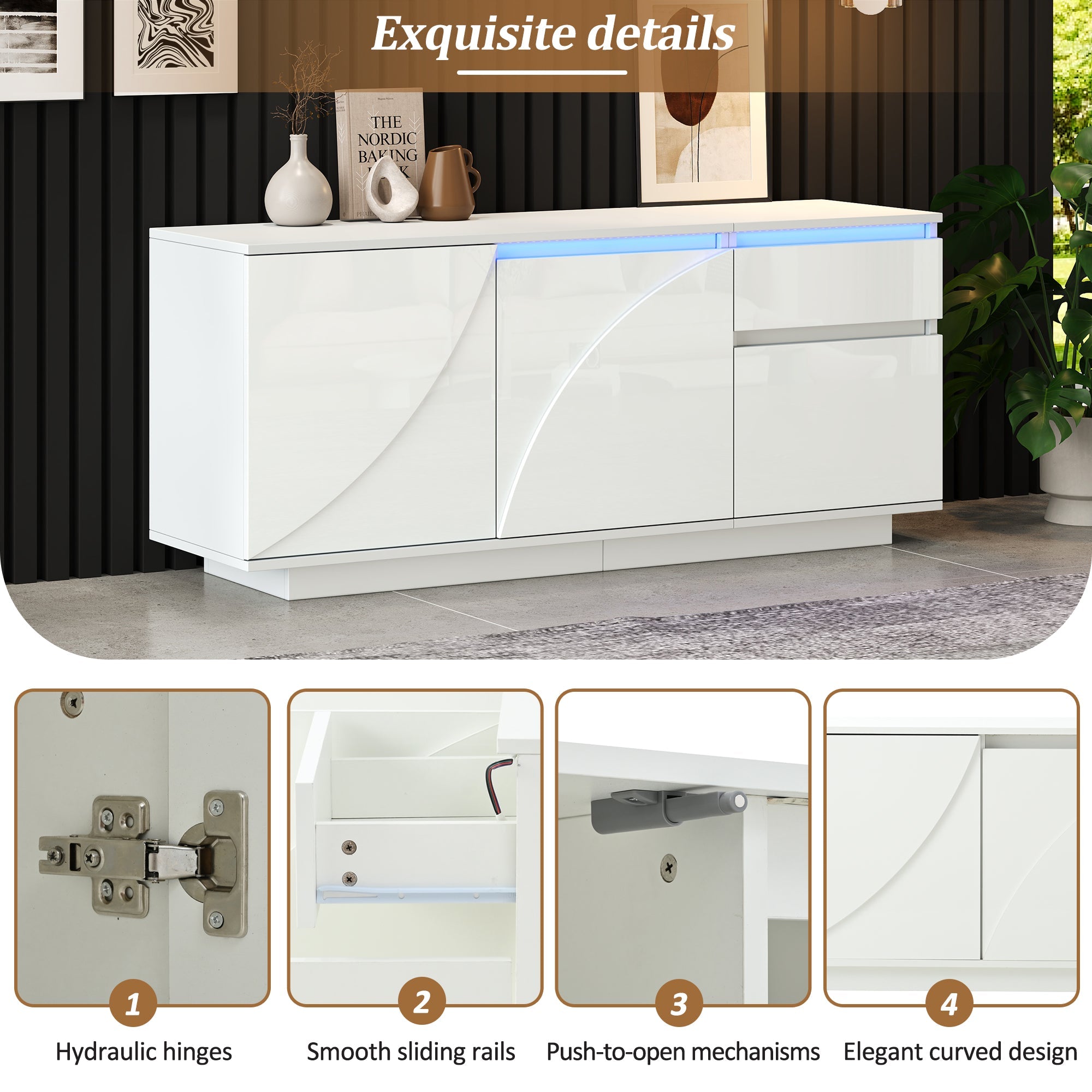 Logidon 140 x 40 x 60 cm hoogglans dressoir wit met LED