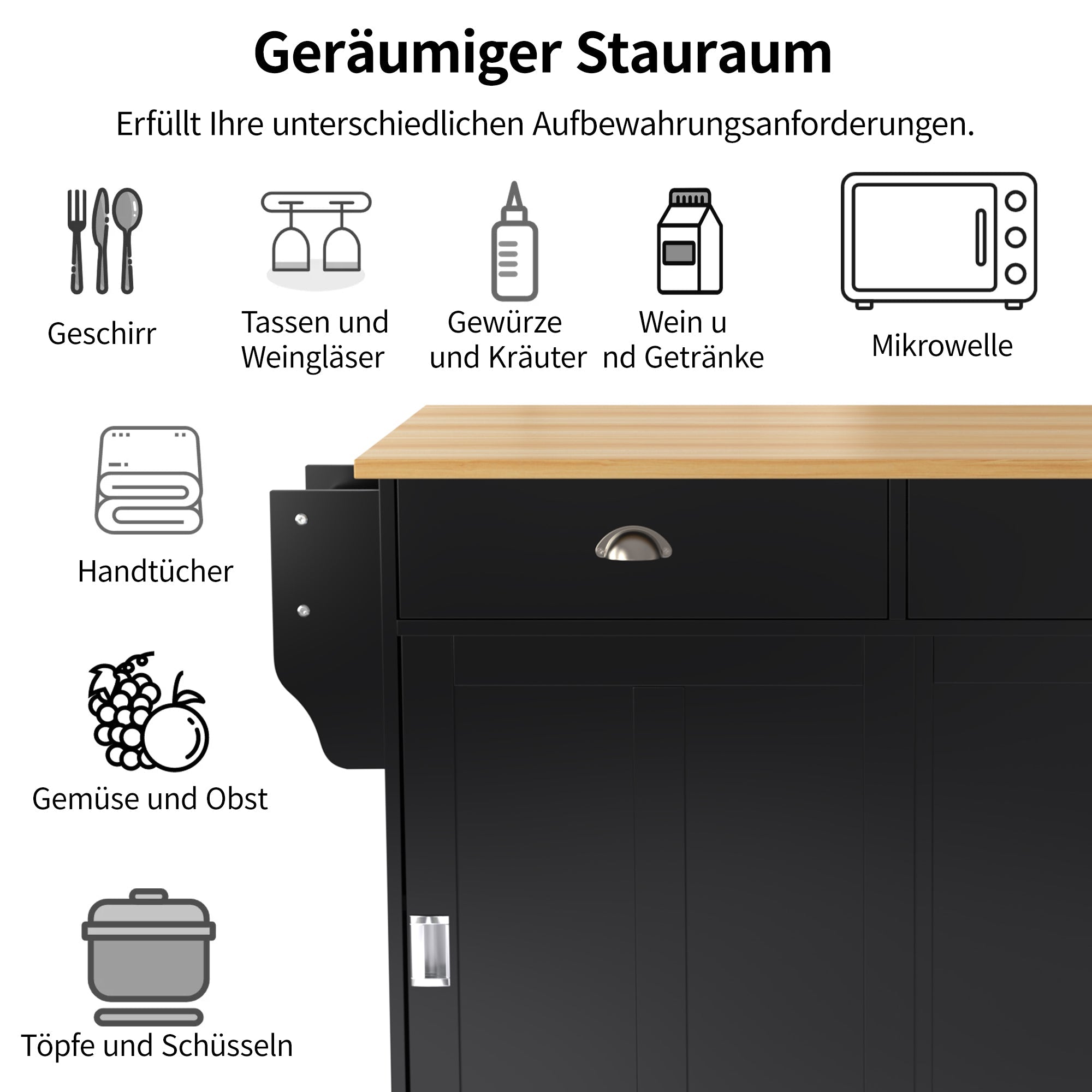 Logidon Sideboard Dining Room Trolley 112x70x94 cm Black Folding Plate