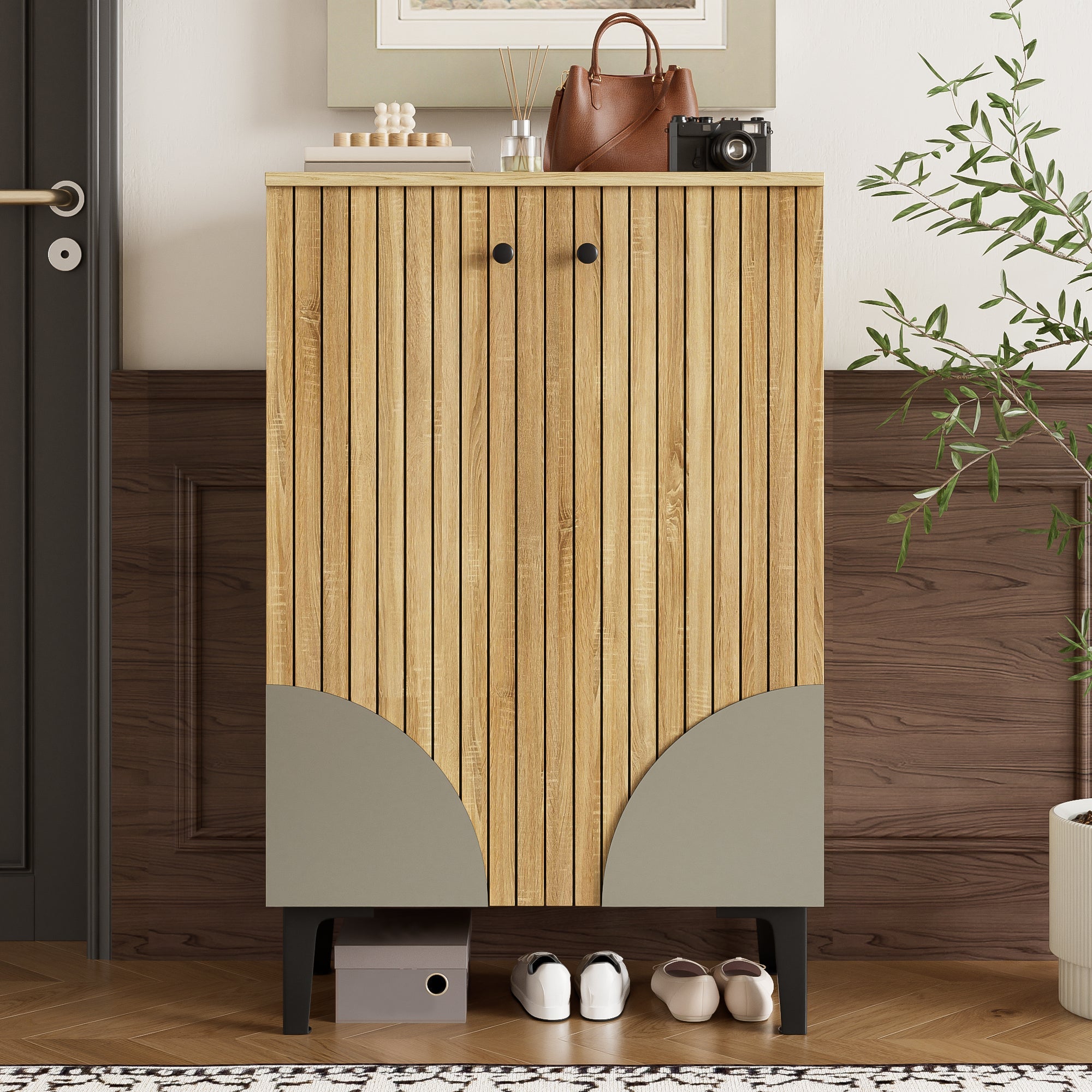 Logidon moderne schoenenkast van natuurlijk hout, ruimtebesparende organizer