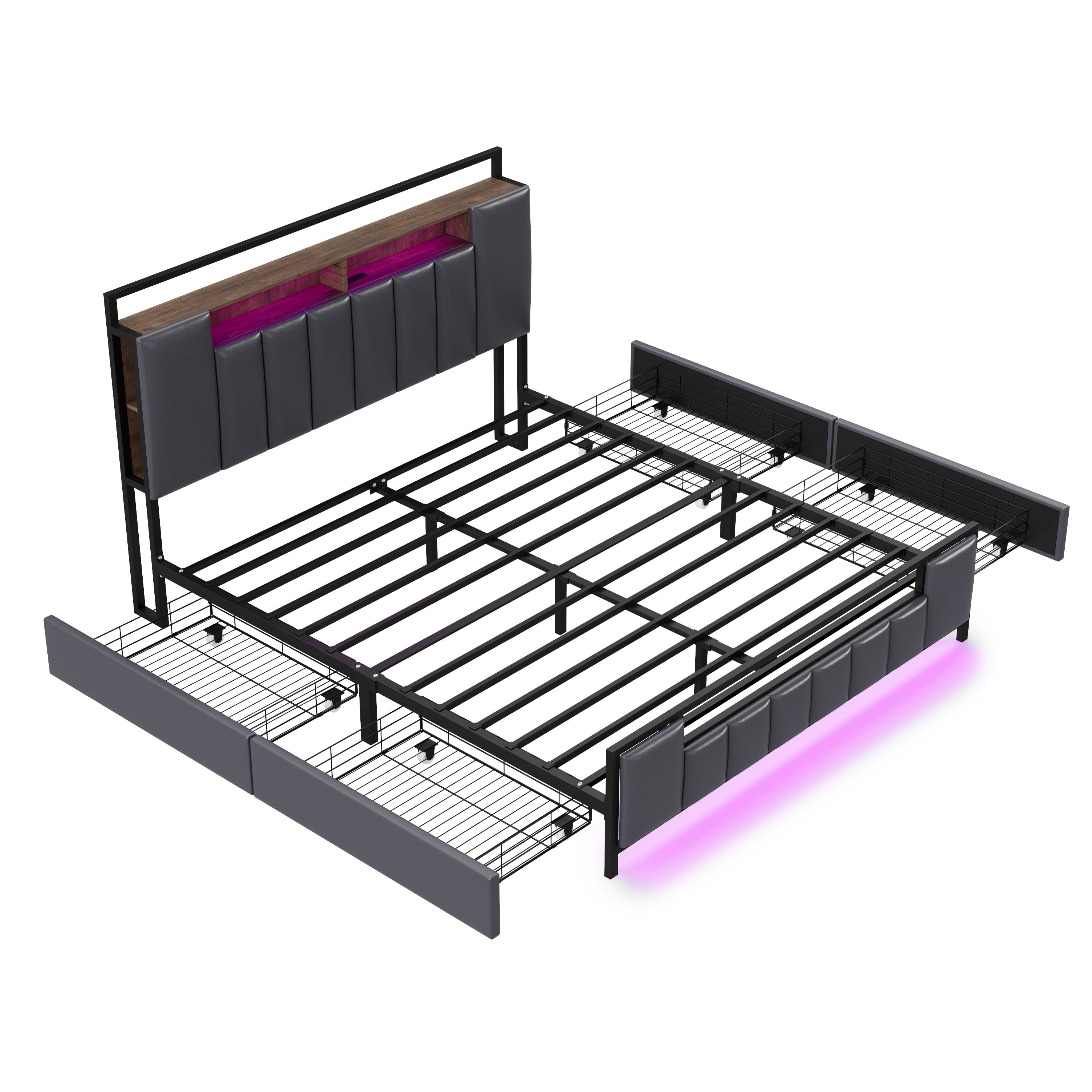 Logidon gestoffeerd bed 160x200 cm grijs kunstleer met LED USB-laden