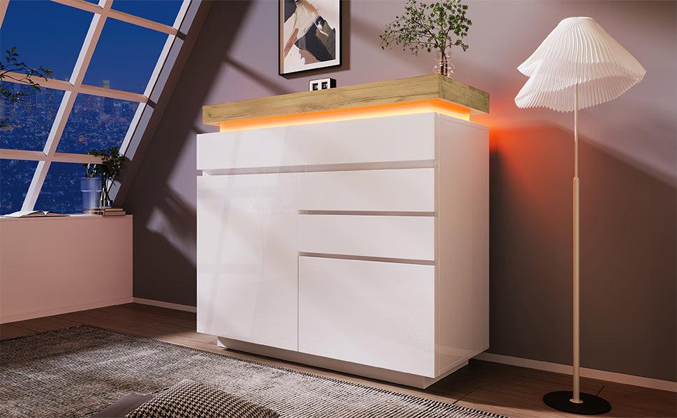 Logidon high gloss chest of drawers white LED lighting app control 2 doors