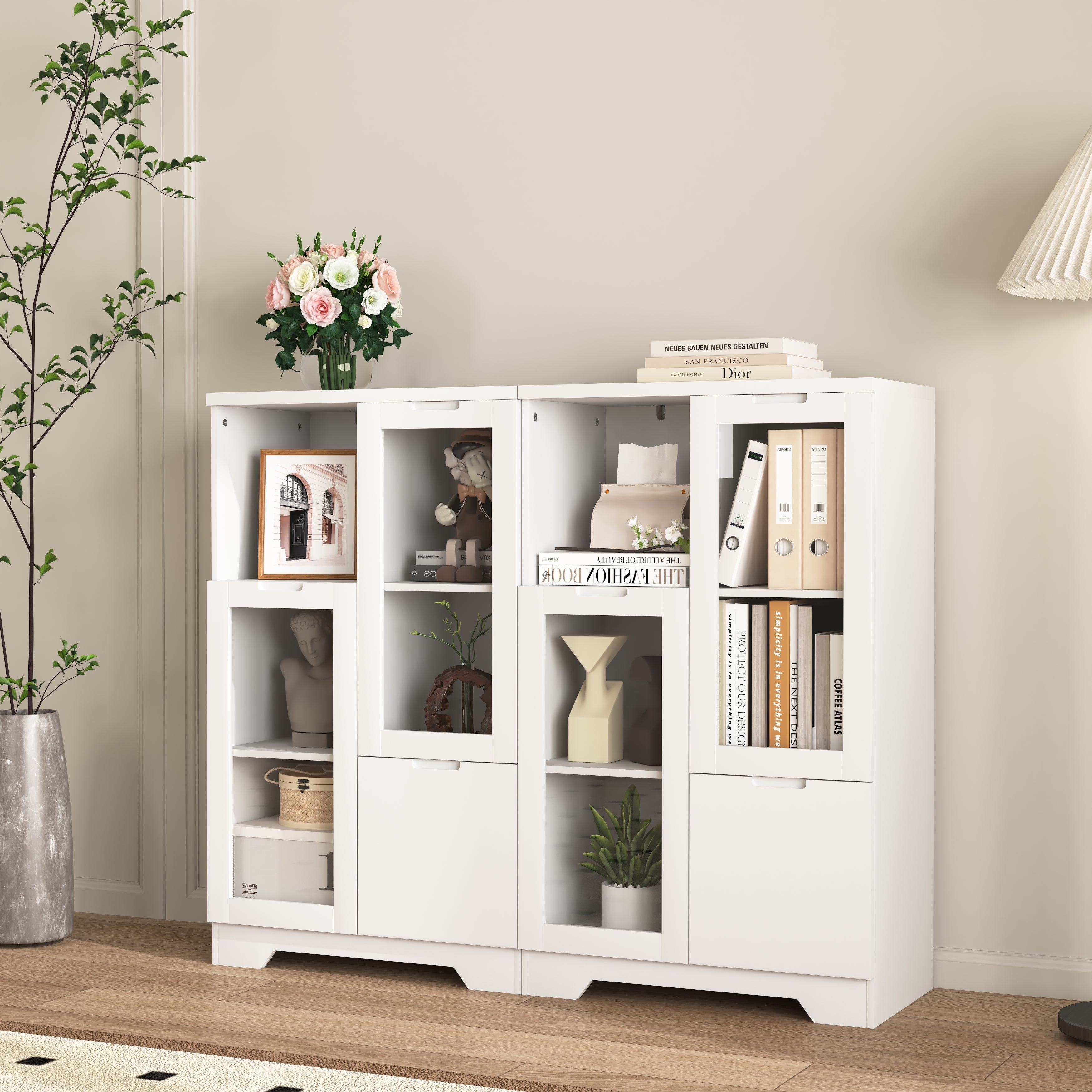 Logidon Witte MDF Kast Met Glazen Deurtjes En Lade 100cm