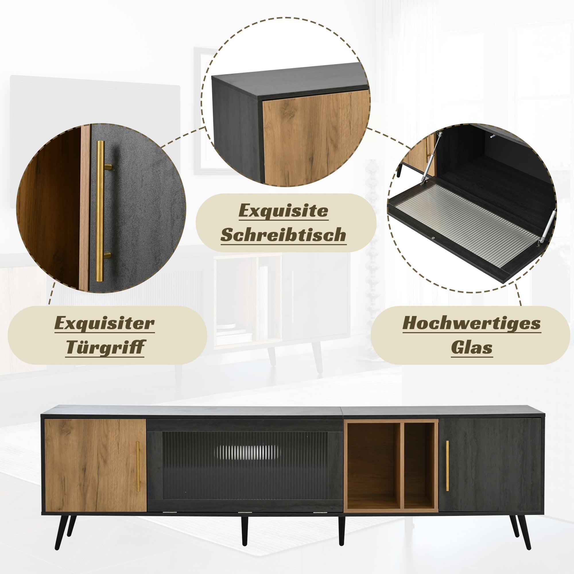 Logidon Elegant TV-meubel 200x40x55,5 cm grijze houtnerf