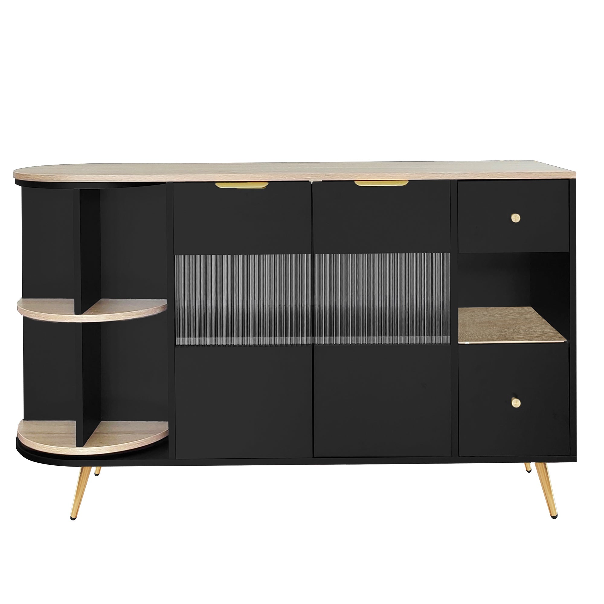 Logidon buffetkast 130x40x80 cm zwart met glazen schuifdeuren LED verlichting
