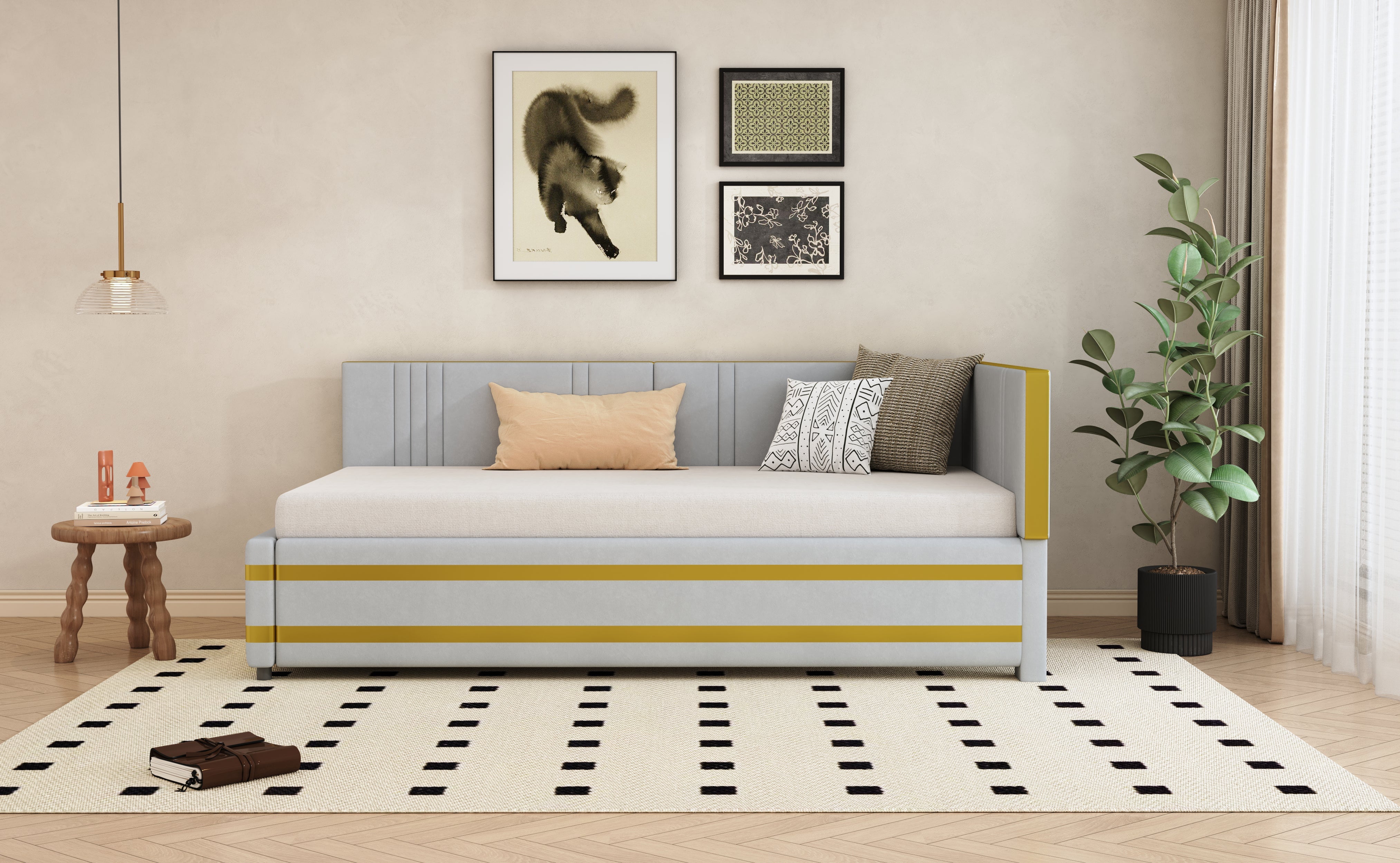 Logidon upholstered bed sofa bed 90x200 multifunctional bed gray velvet fabric