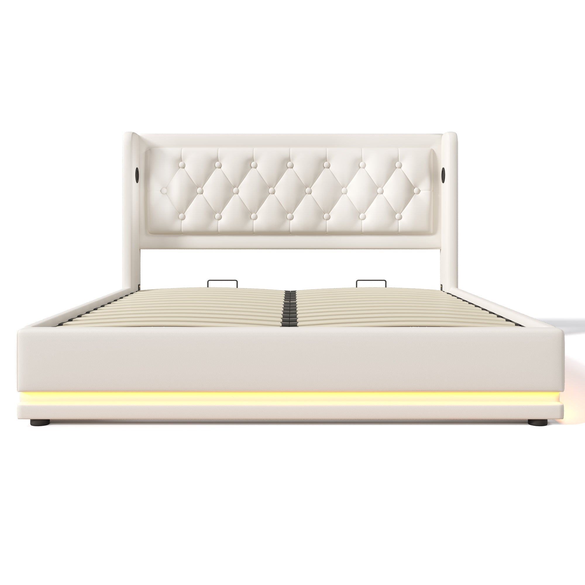 Logidon gestoffeerd bed 160x200 cm wit PU met USB Type C oplaadfunctie