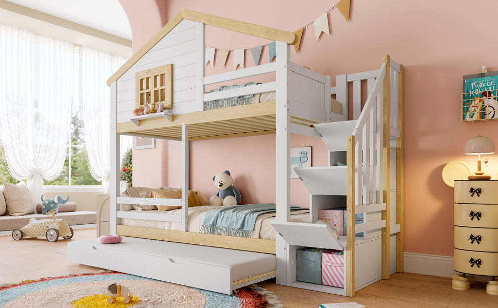 Logidon stapelbed 90x200 cm wit naturel uitschuifbed