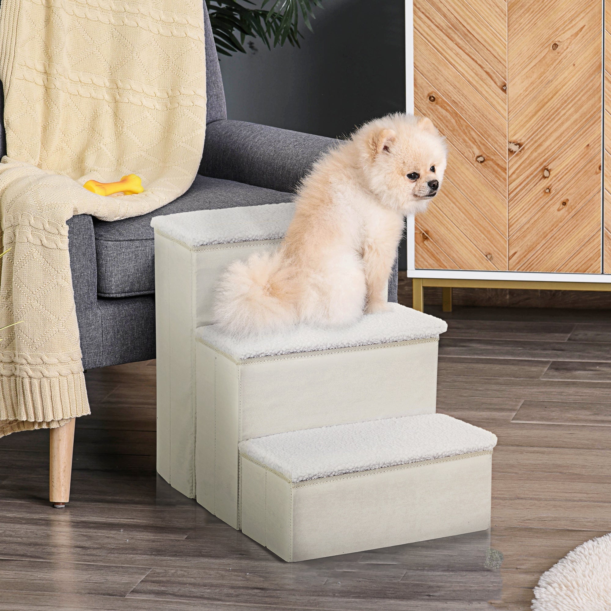 Logidon Dierentrap MDF Wit Opvouwbaar Drie treden met opbergruimte 40x54x48 cm