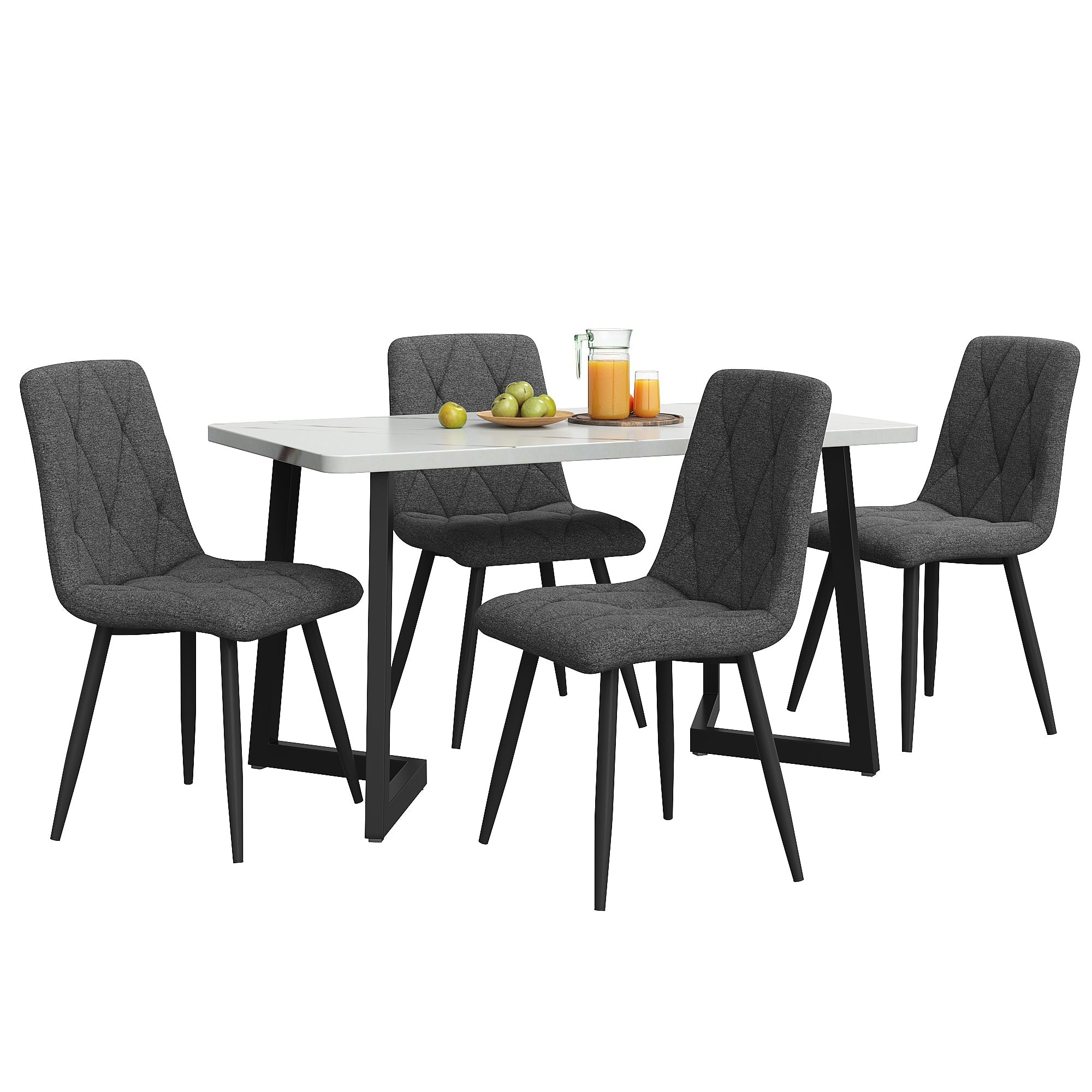 Logidon Eettafelset 117 x 68 cm Donkergrijze Twill Stoelen Zwarte Poten