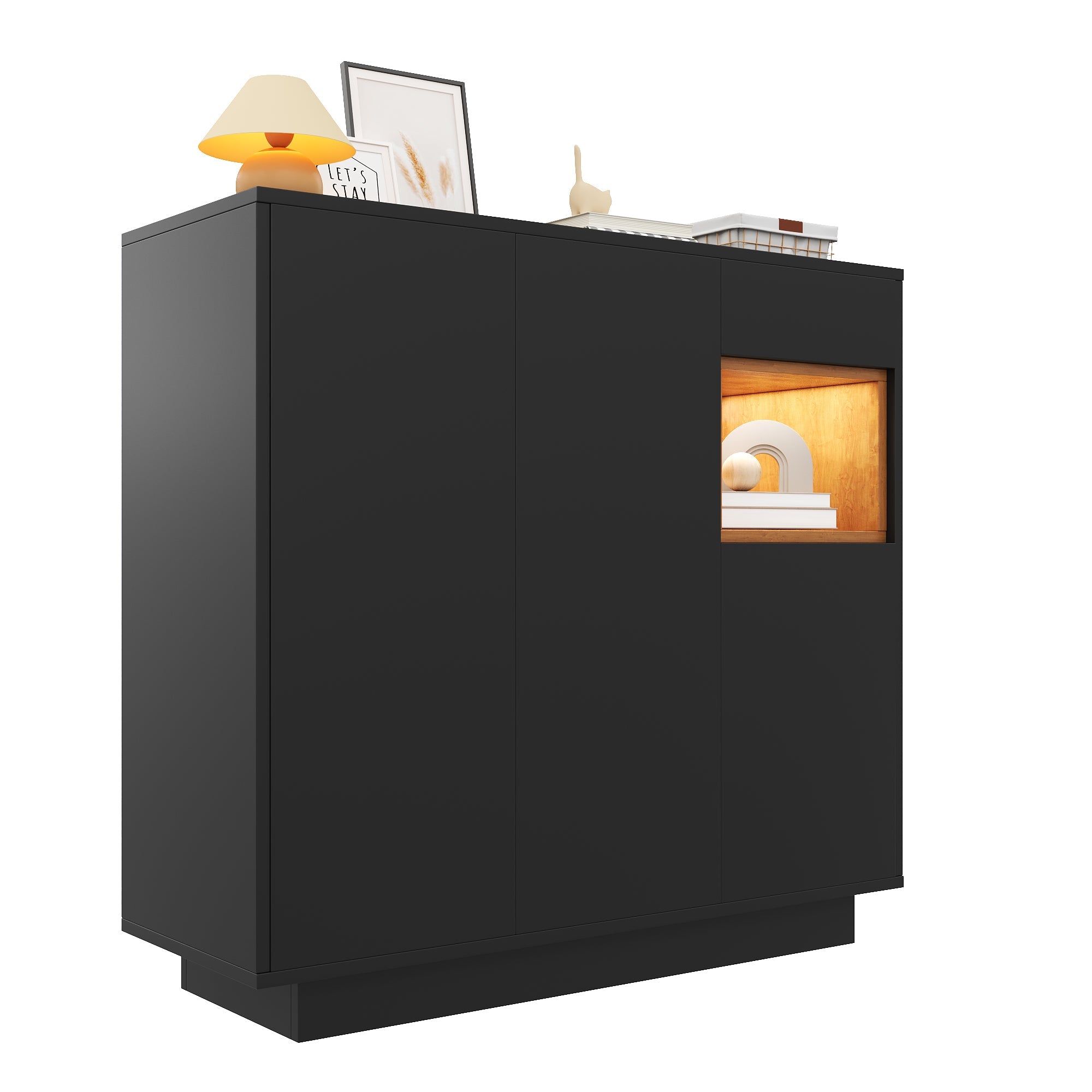 Logidon schoenenkast met LED verlichting zwart hout 14-18 paar