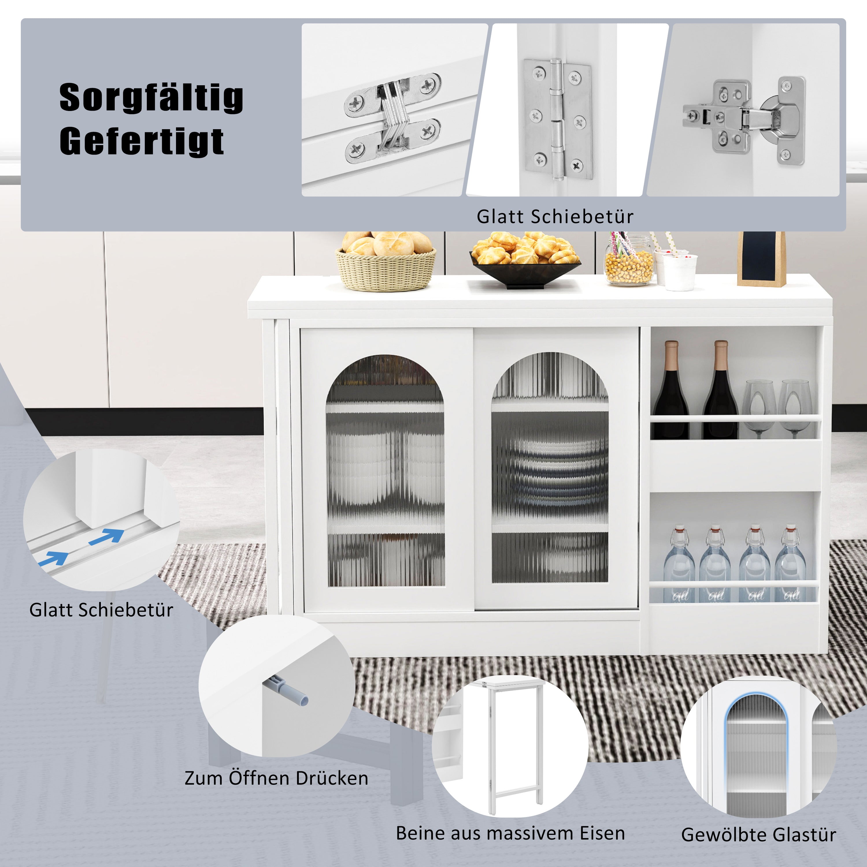 Logidon Moderne Bartafel Wit Uitschuifbaar 360 Graden Draaibaar met Opbergruimte