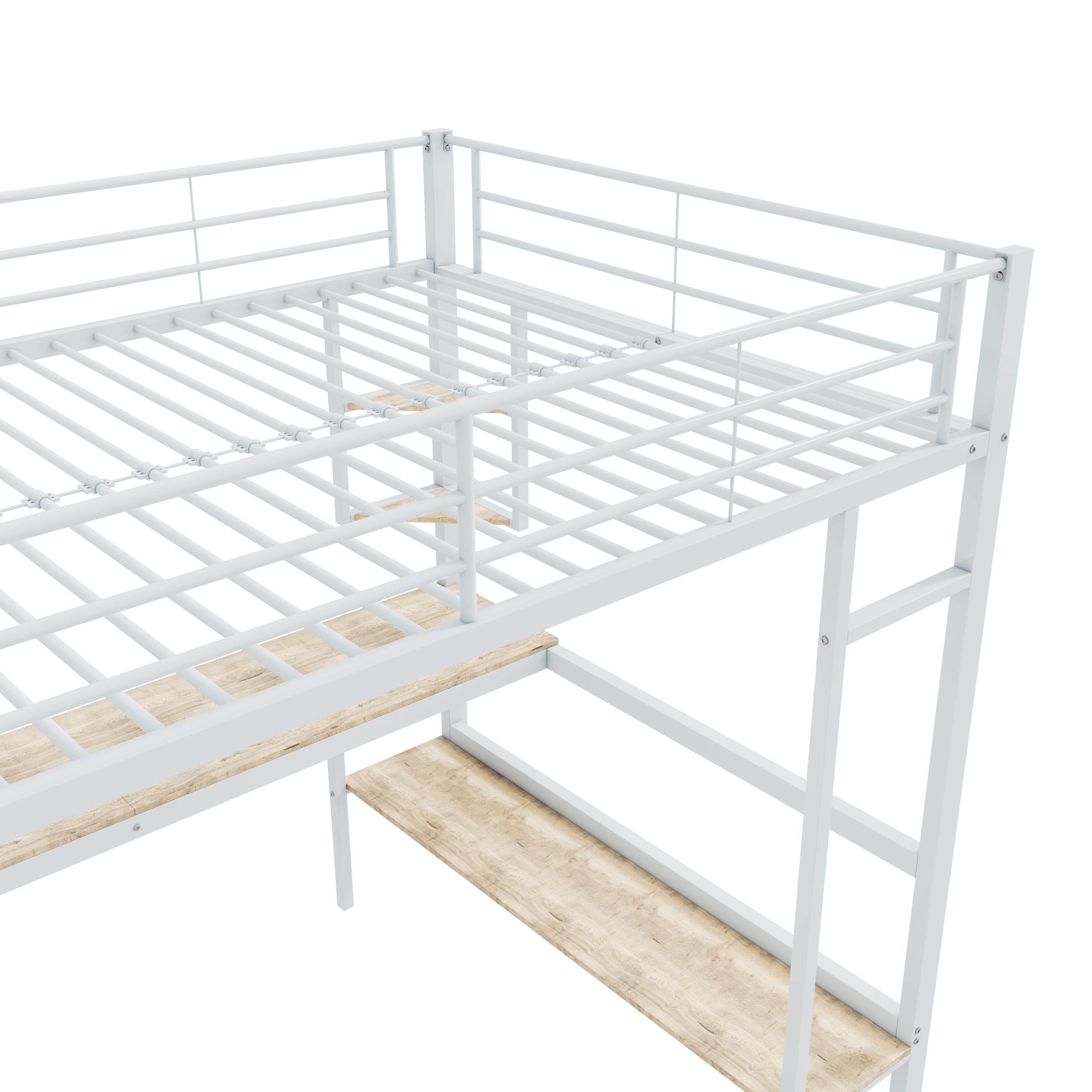 Logidon 90x200cm metal bed loft bed with desk and shelves white