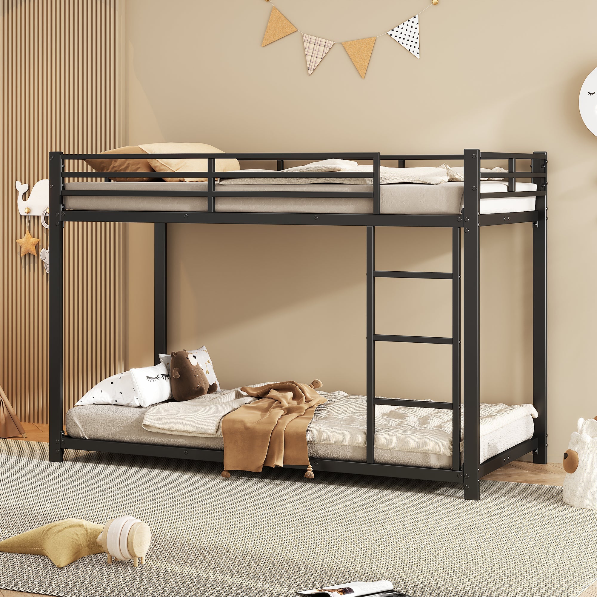 Logidon Bunk Bed Metal 90x200 Black Classic Shape Children's Bed