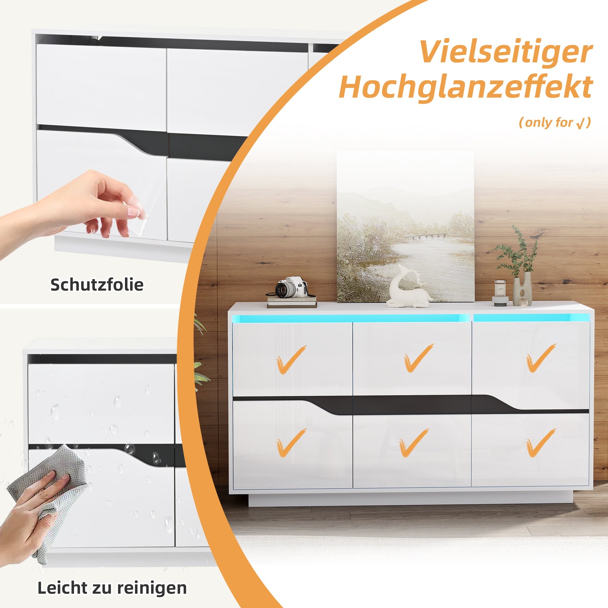 Logidon Sideboard 140x40x76 Cm White Black With 3 Doors LED