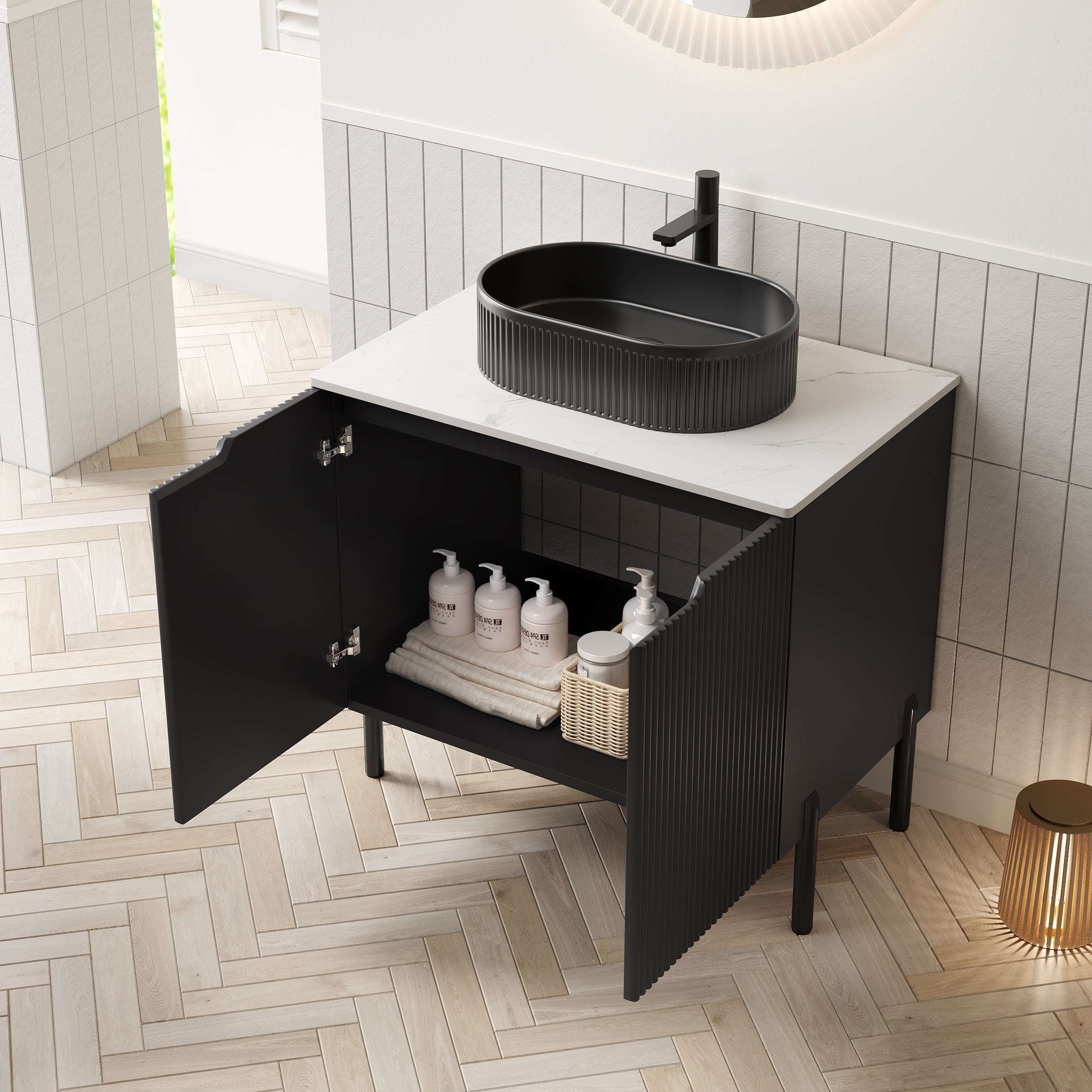 Logidon 76 Cm Freestanding Bathroom Vanity With Black Oval Ceramic Basin