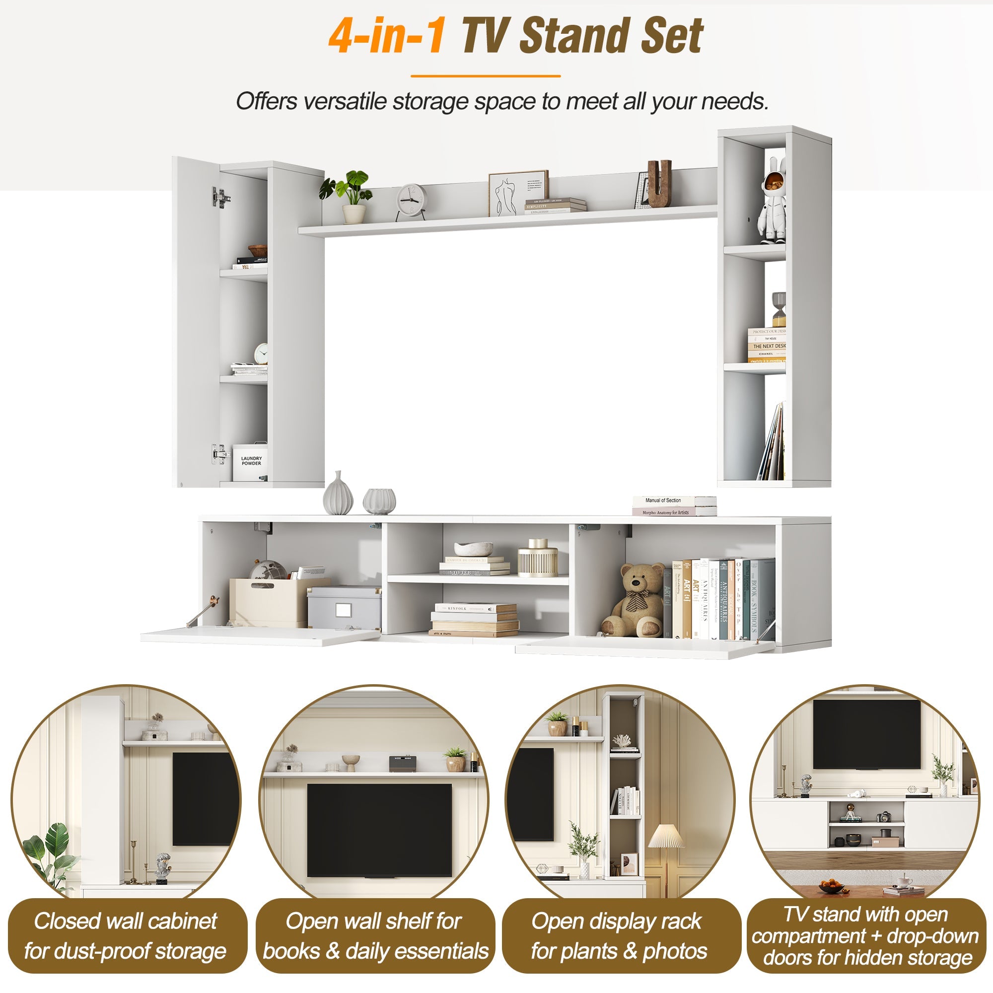 Logidon TV wandmeubel wit 180x35x33,5 cm compleet 4 delen
