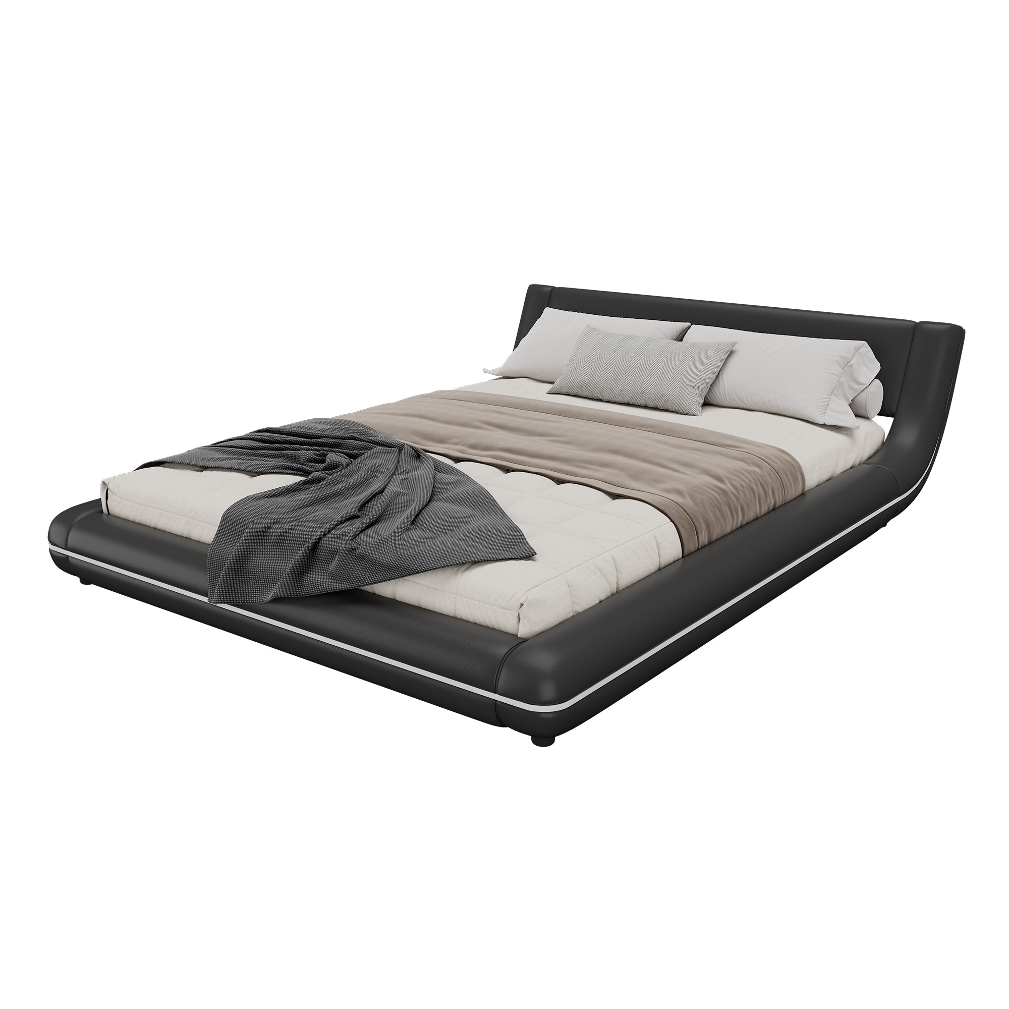 Logidon flat bed 140x200 cm faux leather black LED lighting