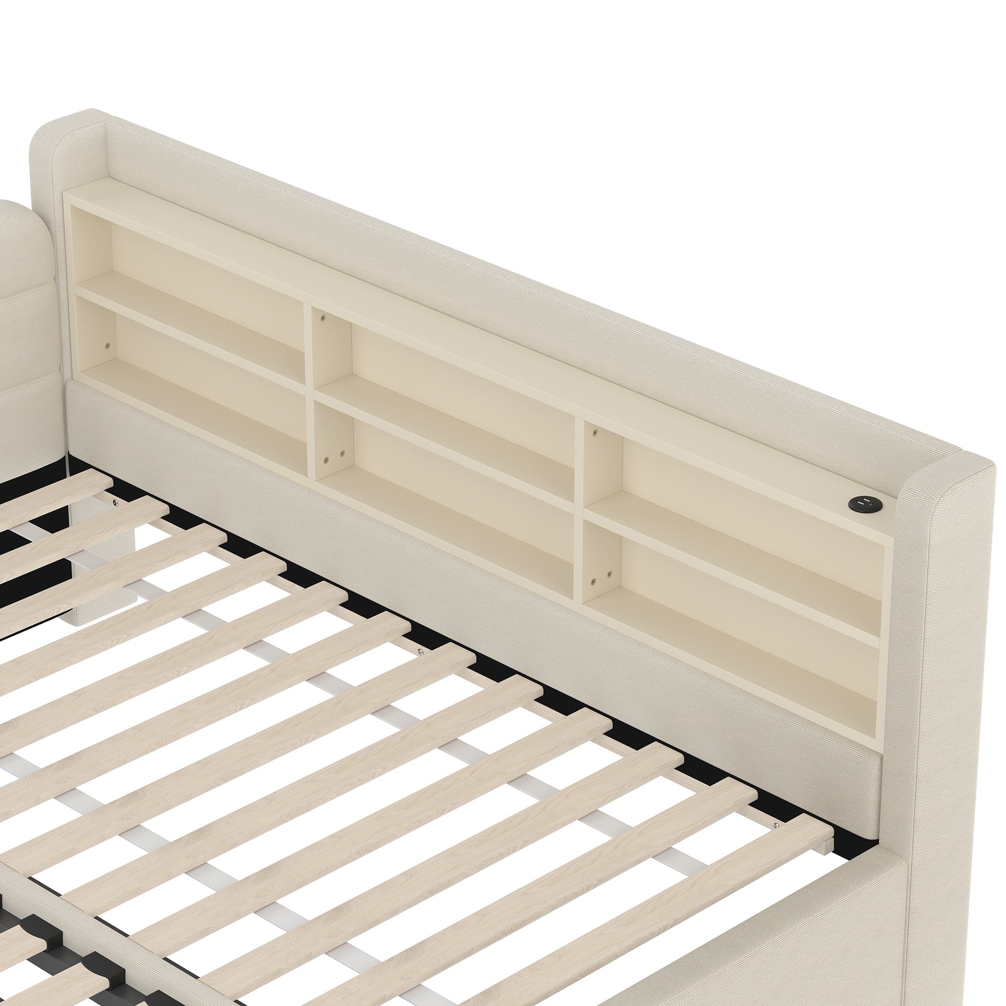 Logidon Daybed 90x200 beige linnen uitschuifbare slaapbank USB Type C
