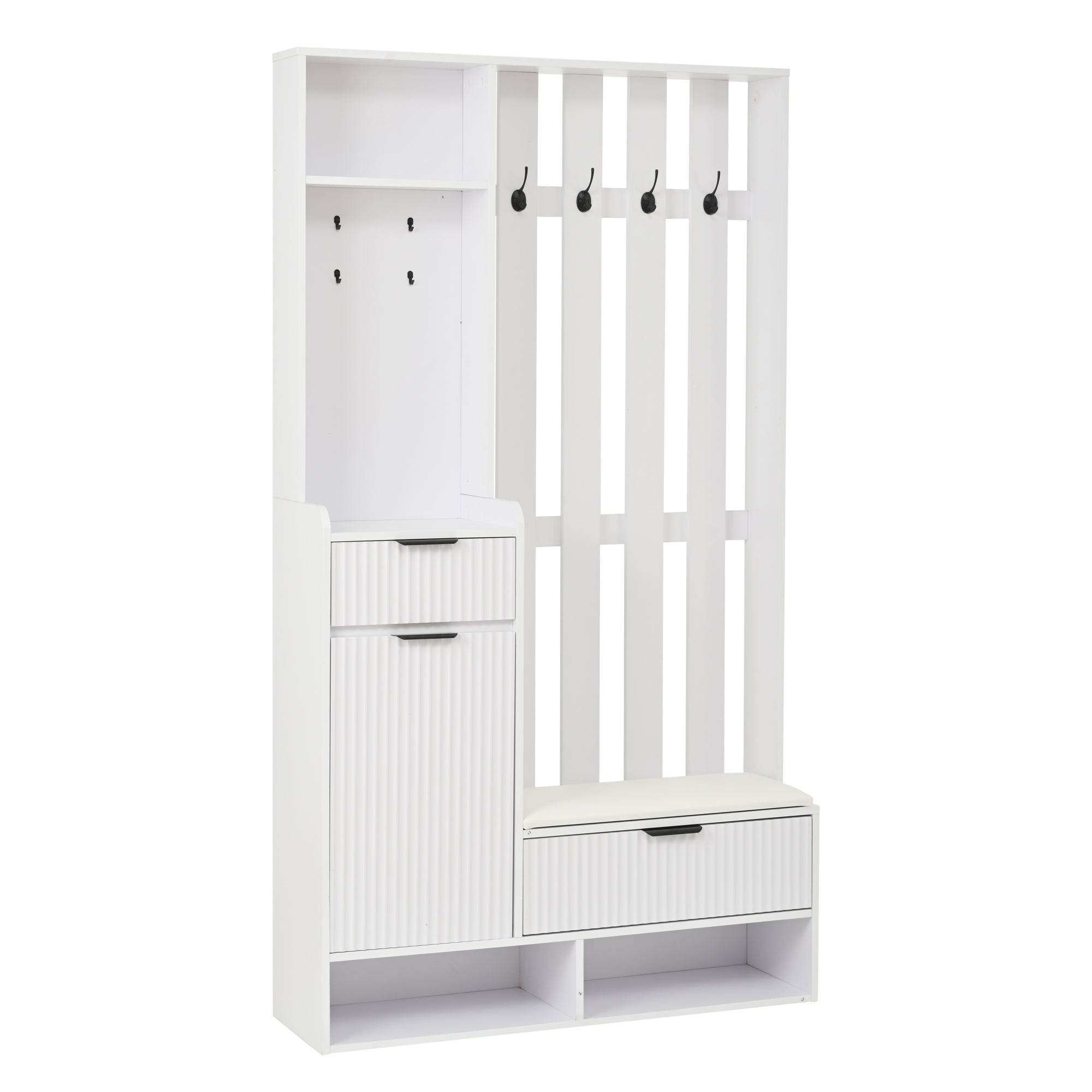 Logidon Kledingkast 6in1 Wit 100x30x180 cm Schoenenbankopberger