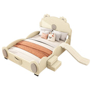 Logidon Cartoon Bear Bed 90x200 cm With Slide And Ladder Beige