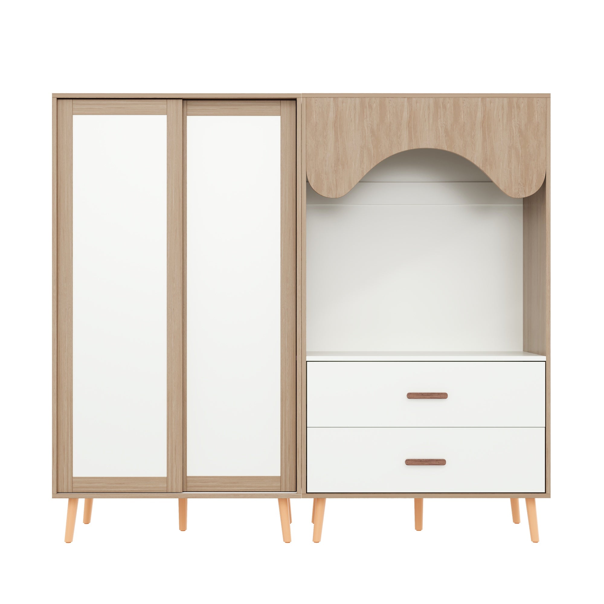 Logidon Children's Wardrobe Sliding Door Open Wardrobe White Natural Wood 141.5 cm
