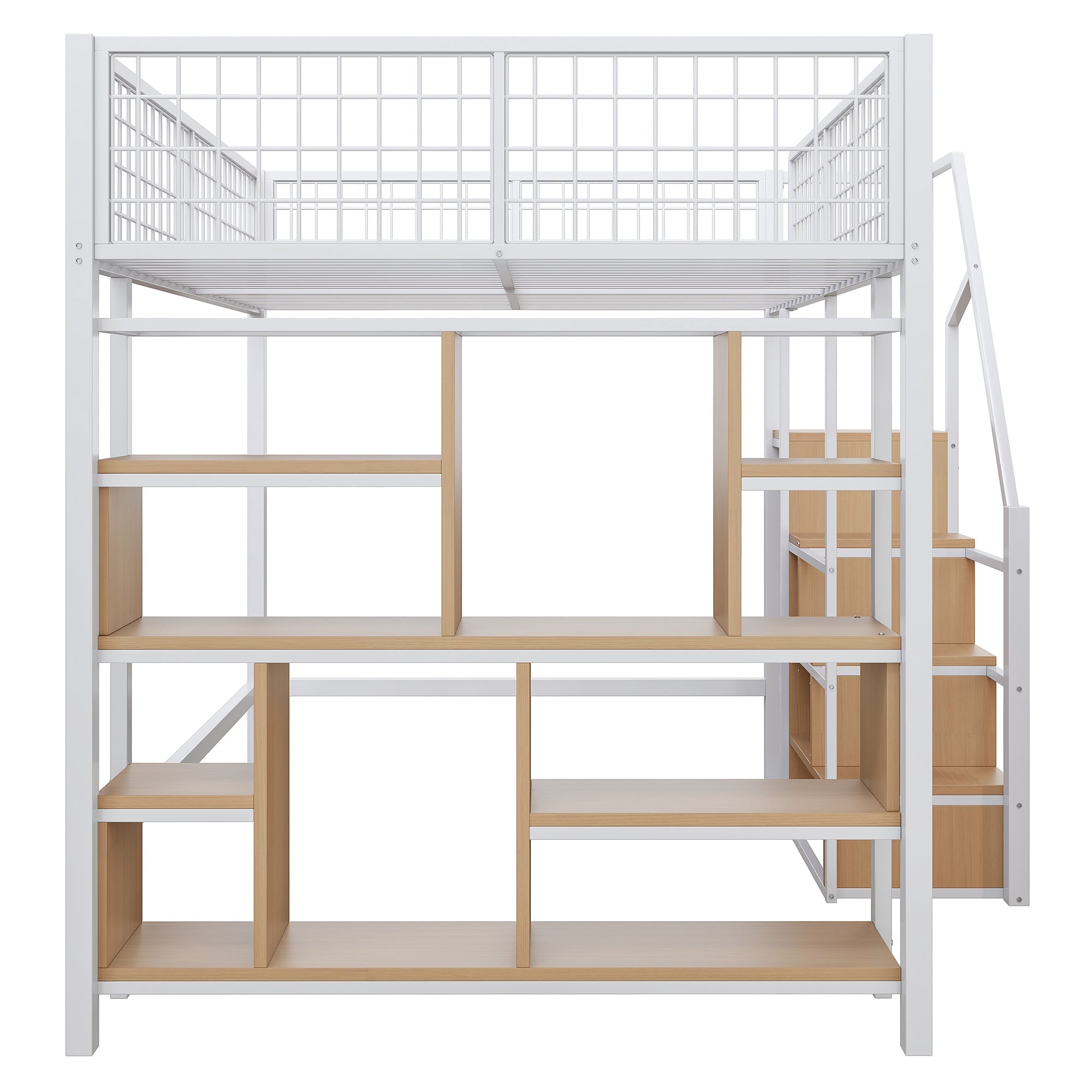Logidon hoogslaper 140x200 cm metaal met opbergruimte trap wit