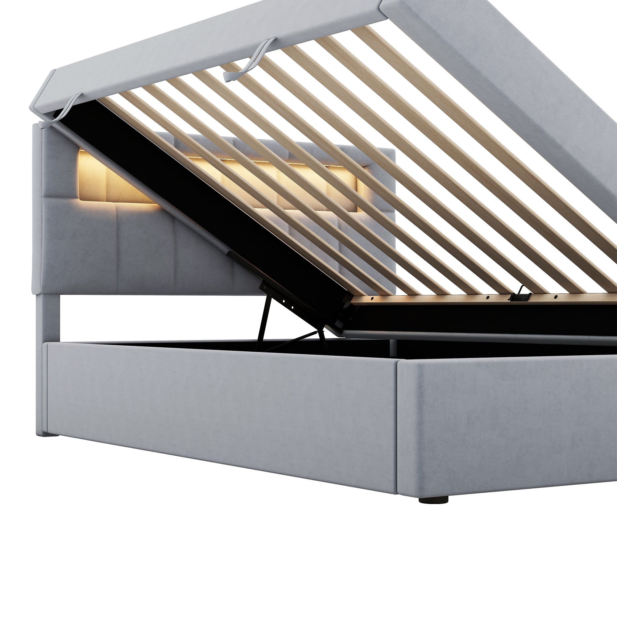 Logidon flat bed 90x200 velvet gray ambient light headboard