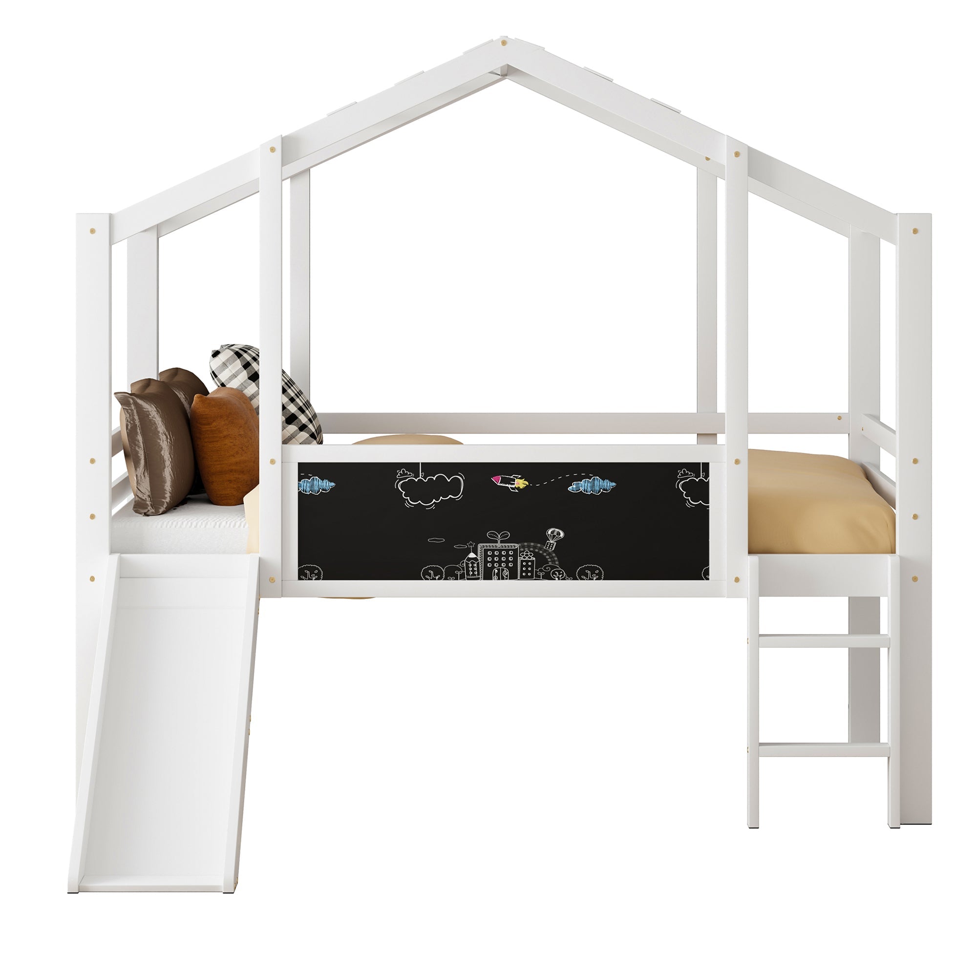 Logidon hoogslaper 90x200 wit met loftdesign en glijbaan