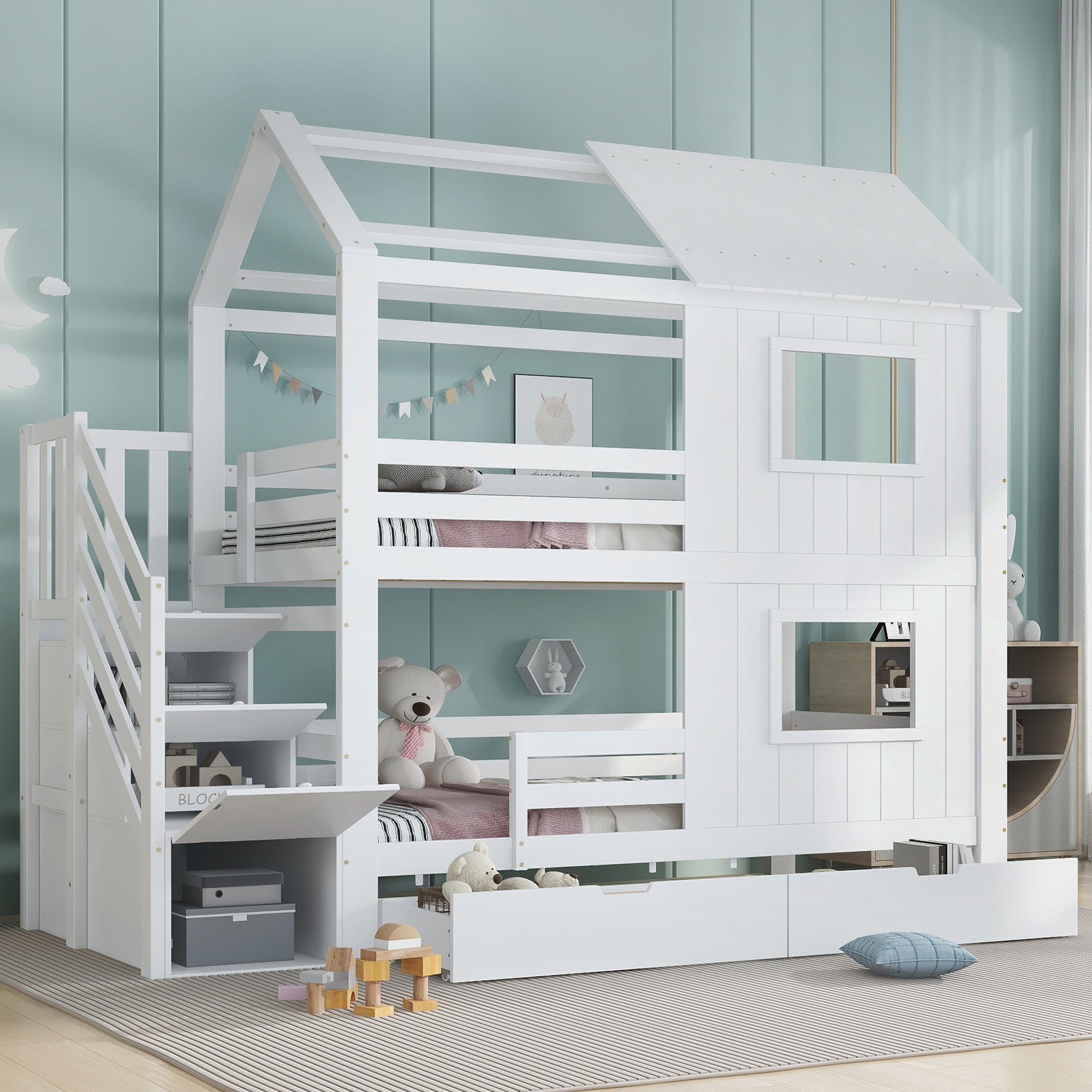 Logidon stapelbed kinderbed 90x200 wit met trapkast