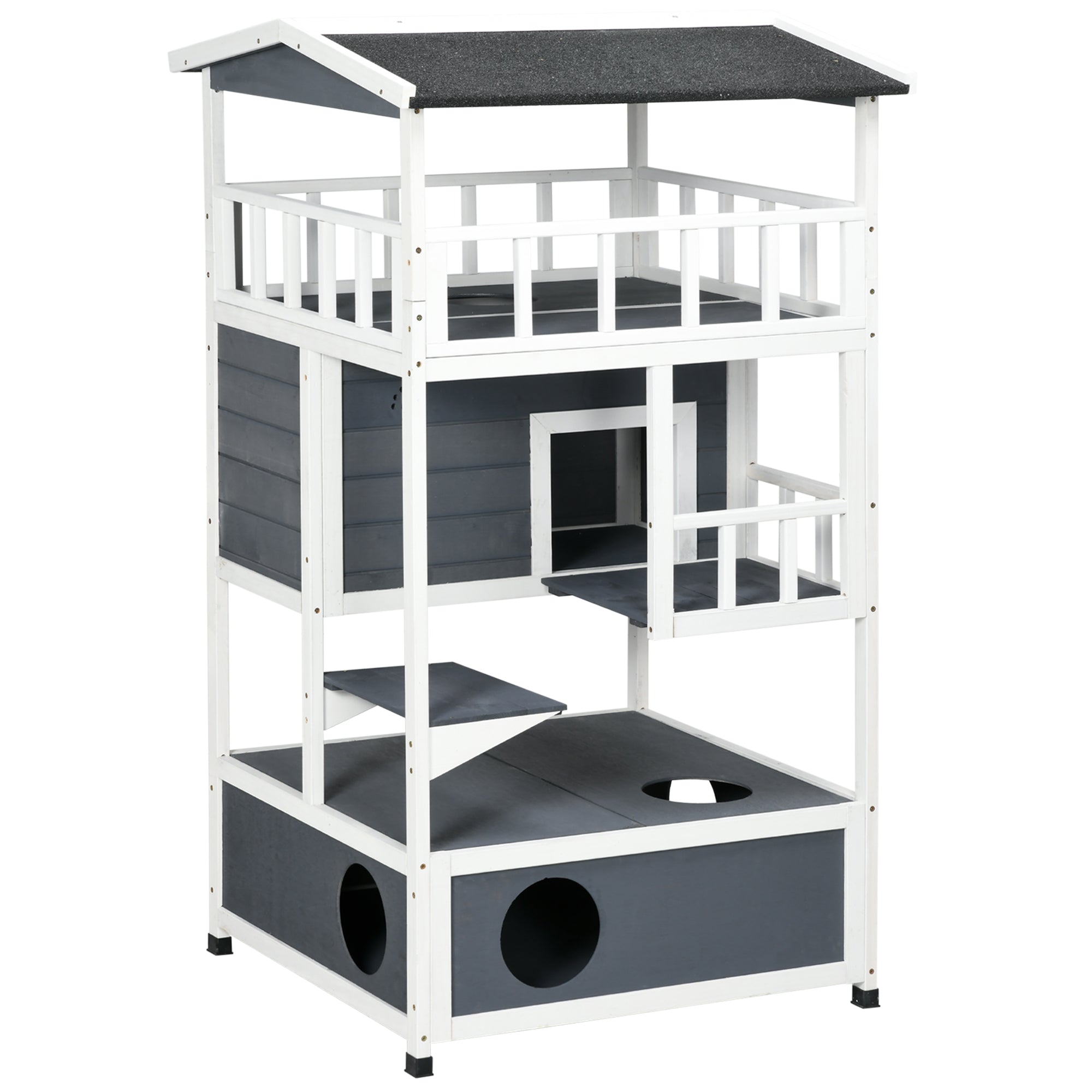 Logidon Kattenhuis met Toilet Grijs met meerdere verdiepingen 78 x 76 x 140 cm
