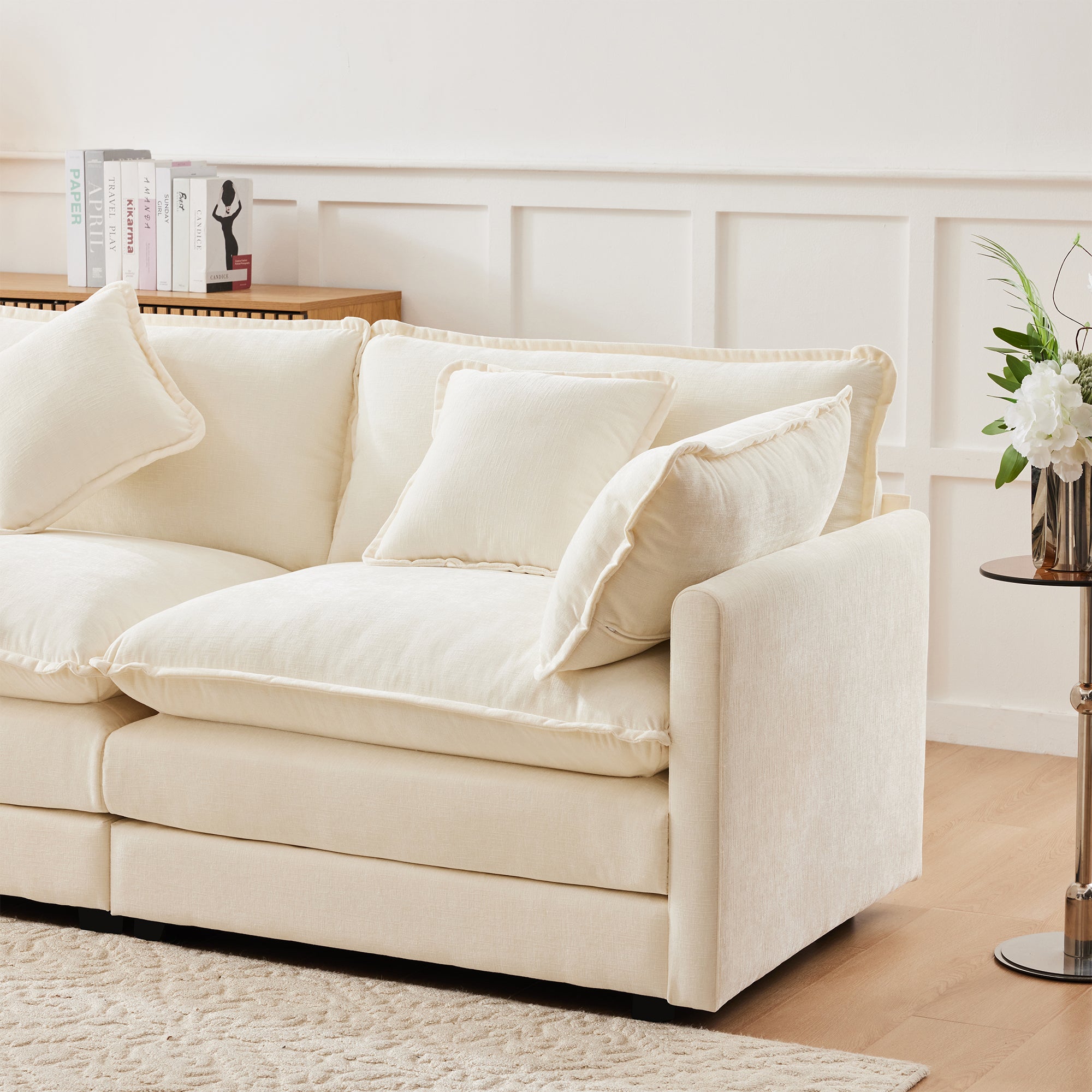 Logidon Driezitsbank Beige Chenille Met Voetensteun