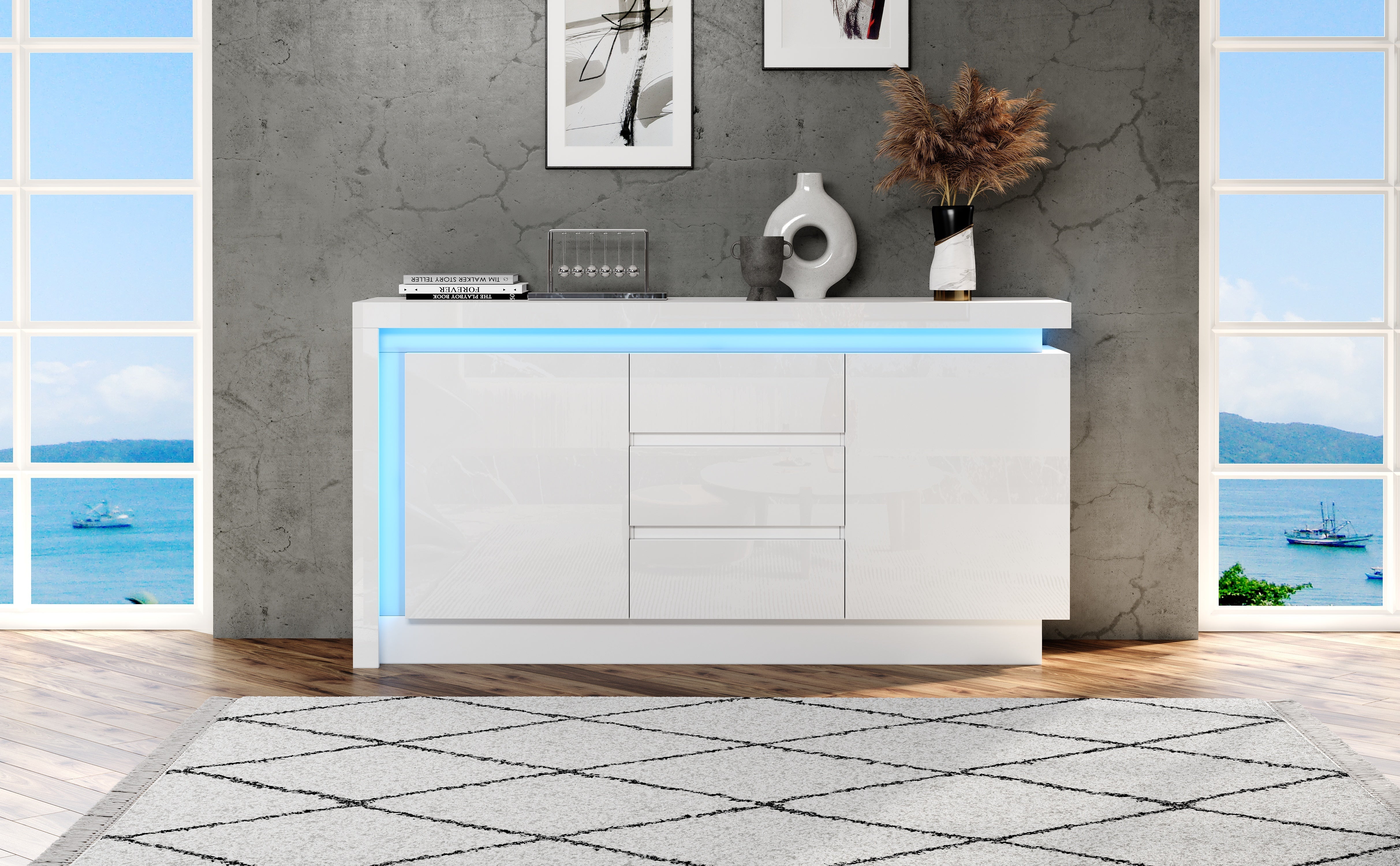 Logidon sideboard 140x35x72 cm white high gloss with LED