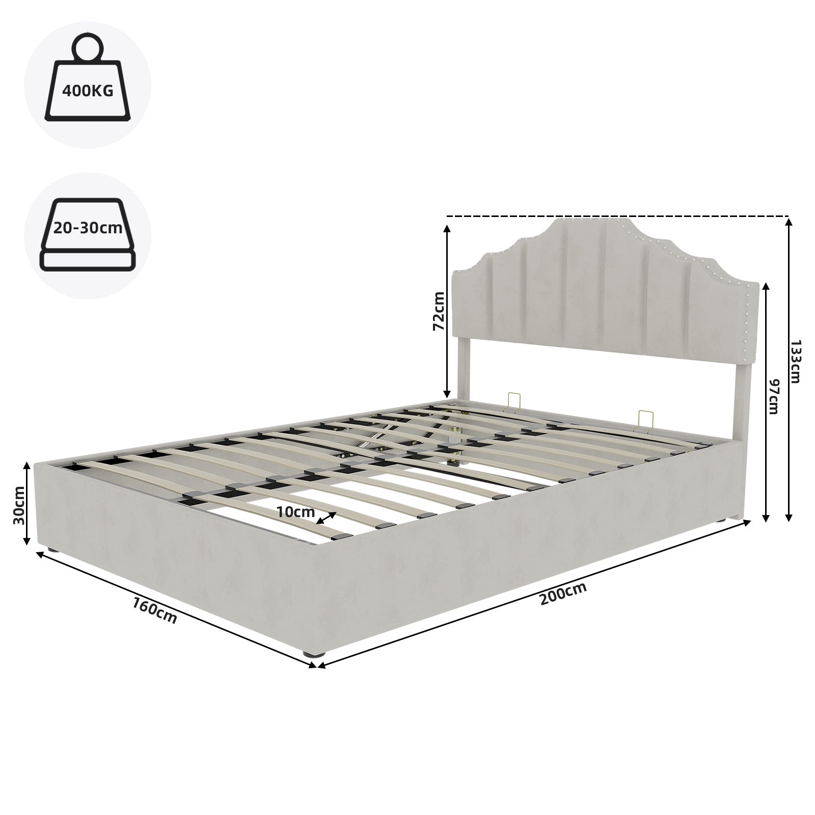Logidon 160x200 cm stoffen bed beige hoofdbord met hydrauliek