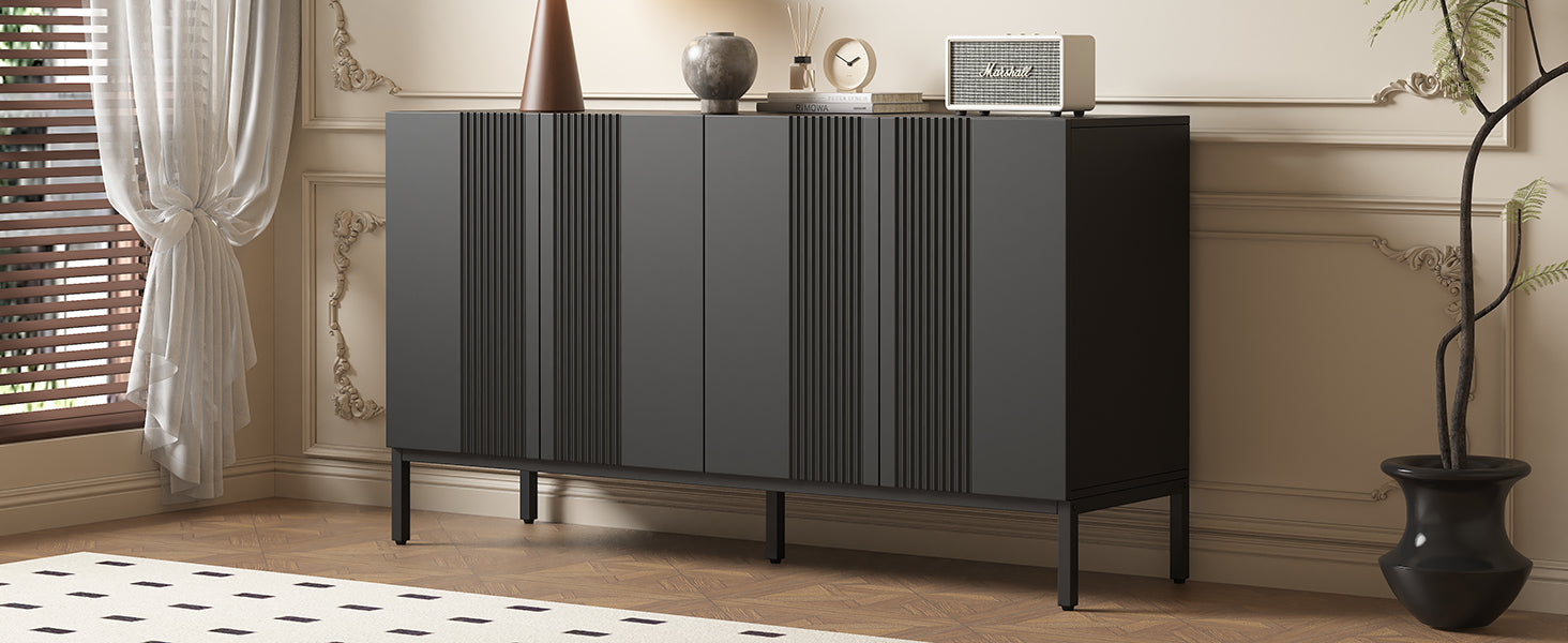 Logidon Modern Dressoir 4-deurs Greeploos Zwart 145x41x80 cm