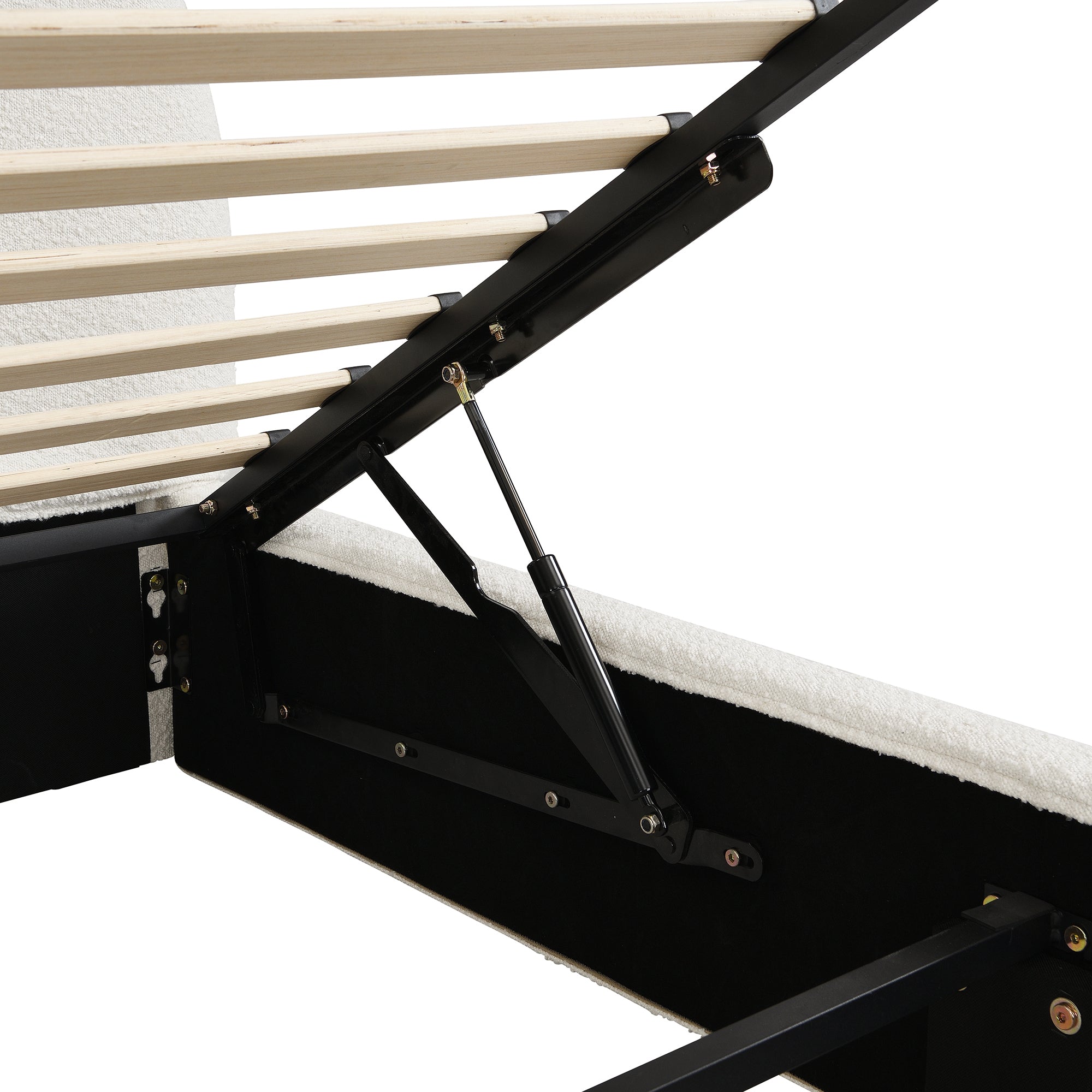 Logidon gestoffeerd bed 180x200 beige bouclé met opbergruimte hydraulische lift