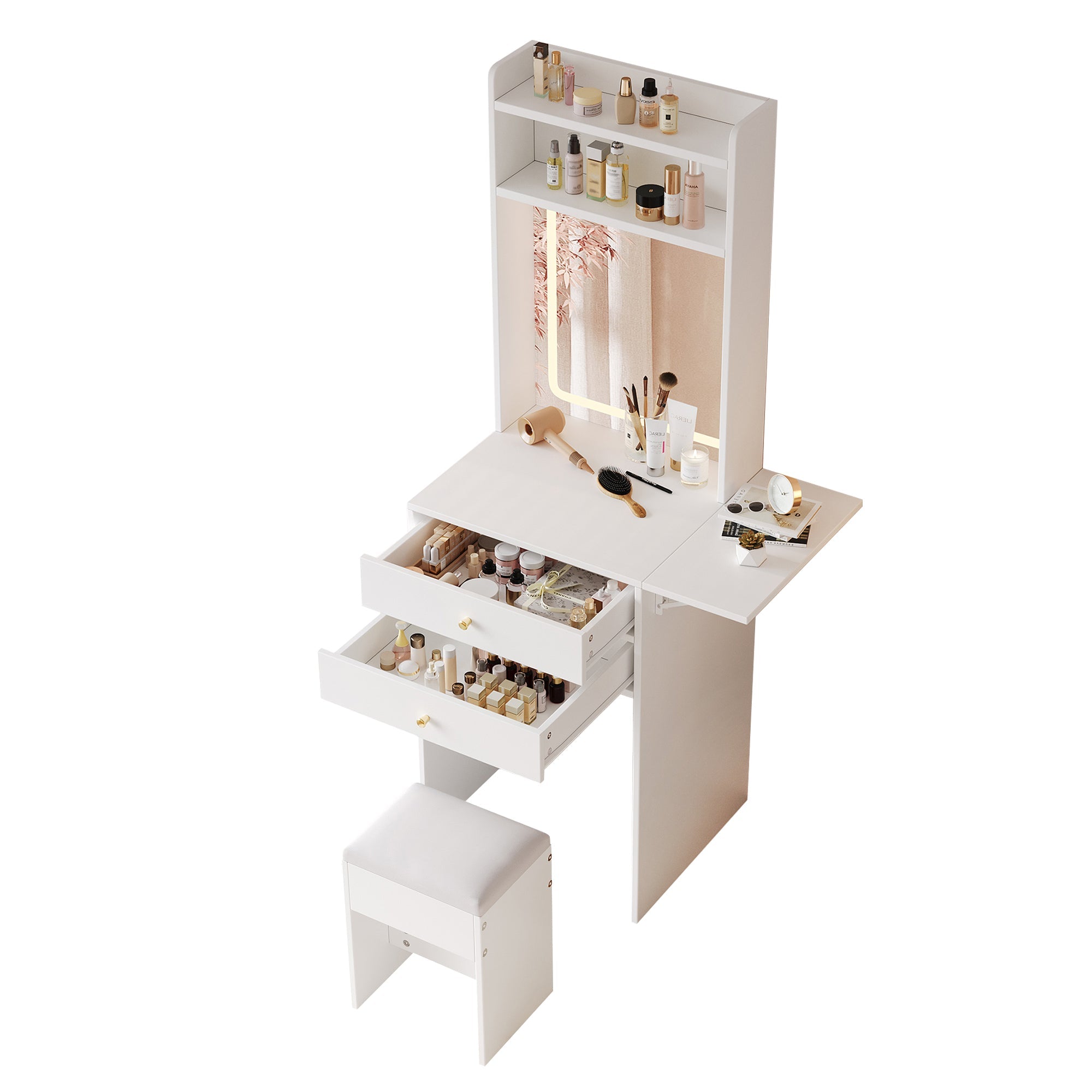 Logidon Kaptafel Verstelbaar LED-verlichting Wit 75×156×45 cm