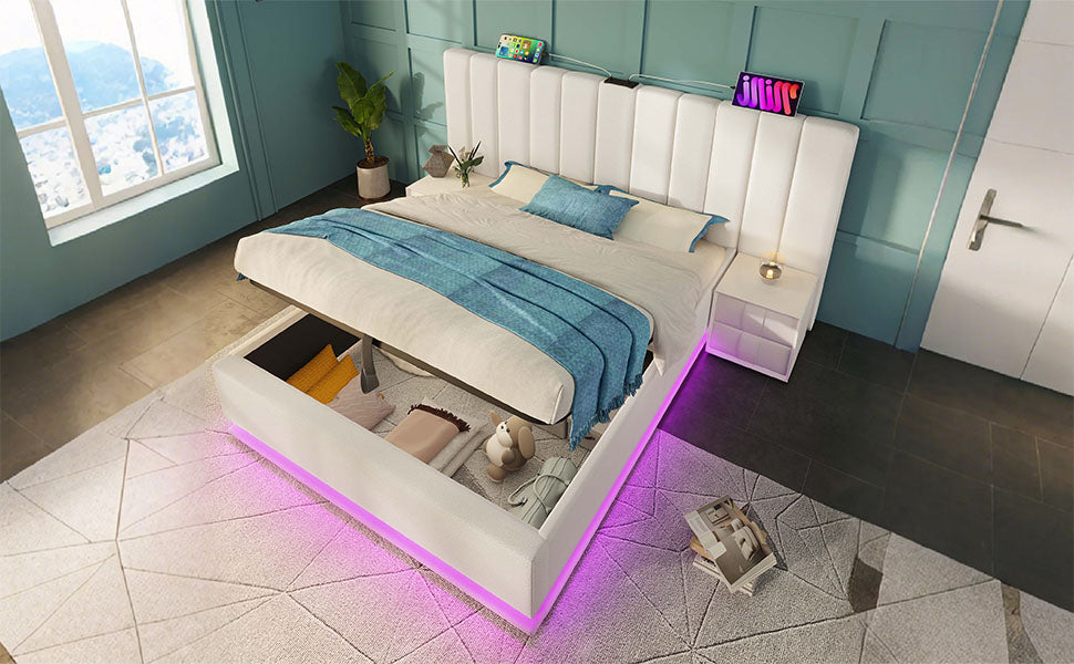 Logidon gestoffeerd bed 180x200 wit met app LED USB C oplaadfunctie