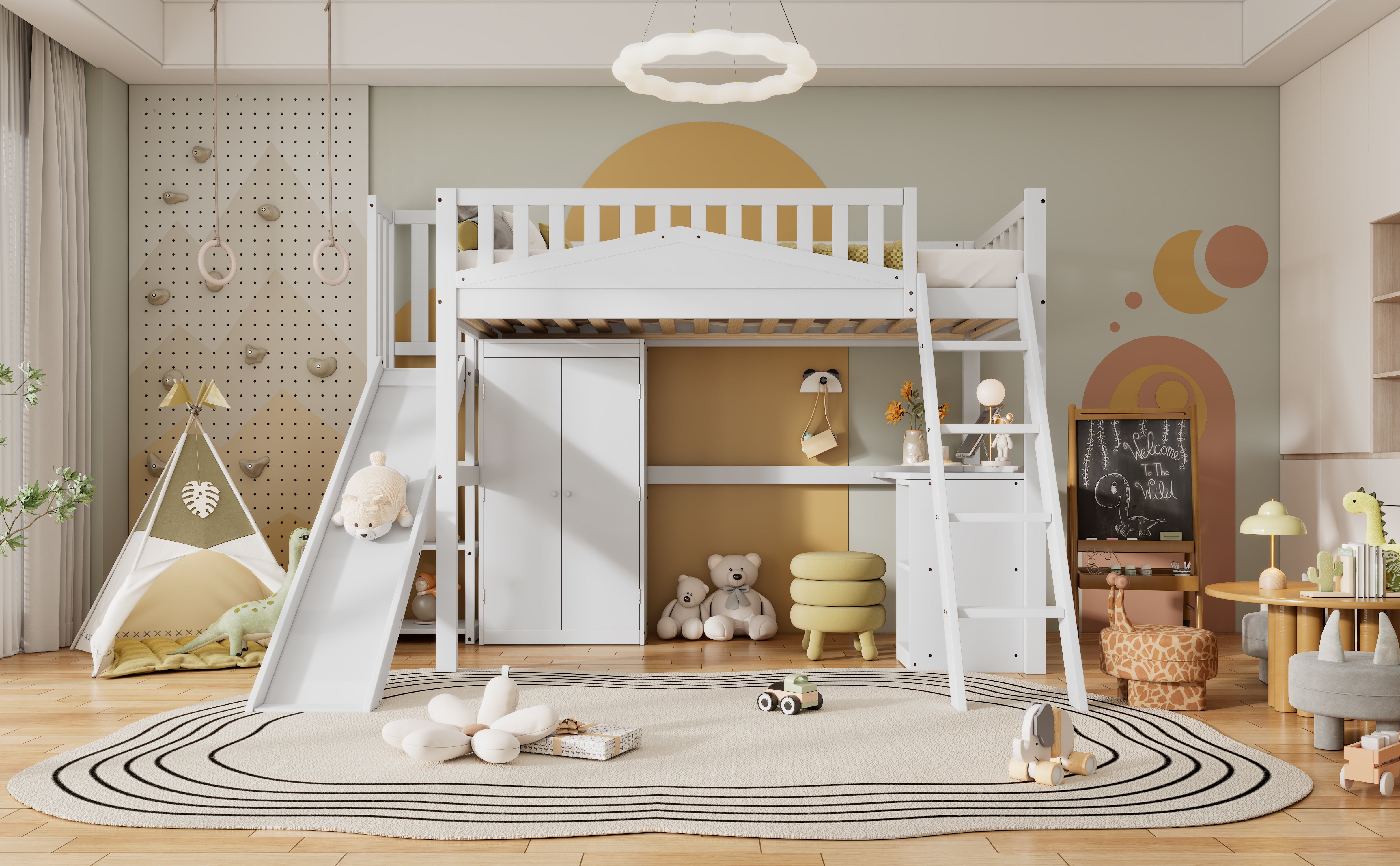Logidon stapelbed kinderbed met tafel en kledingkast 90x200 wit