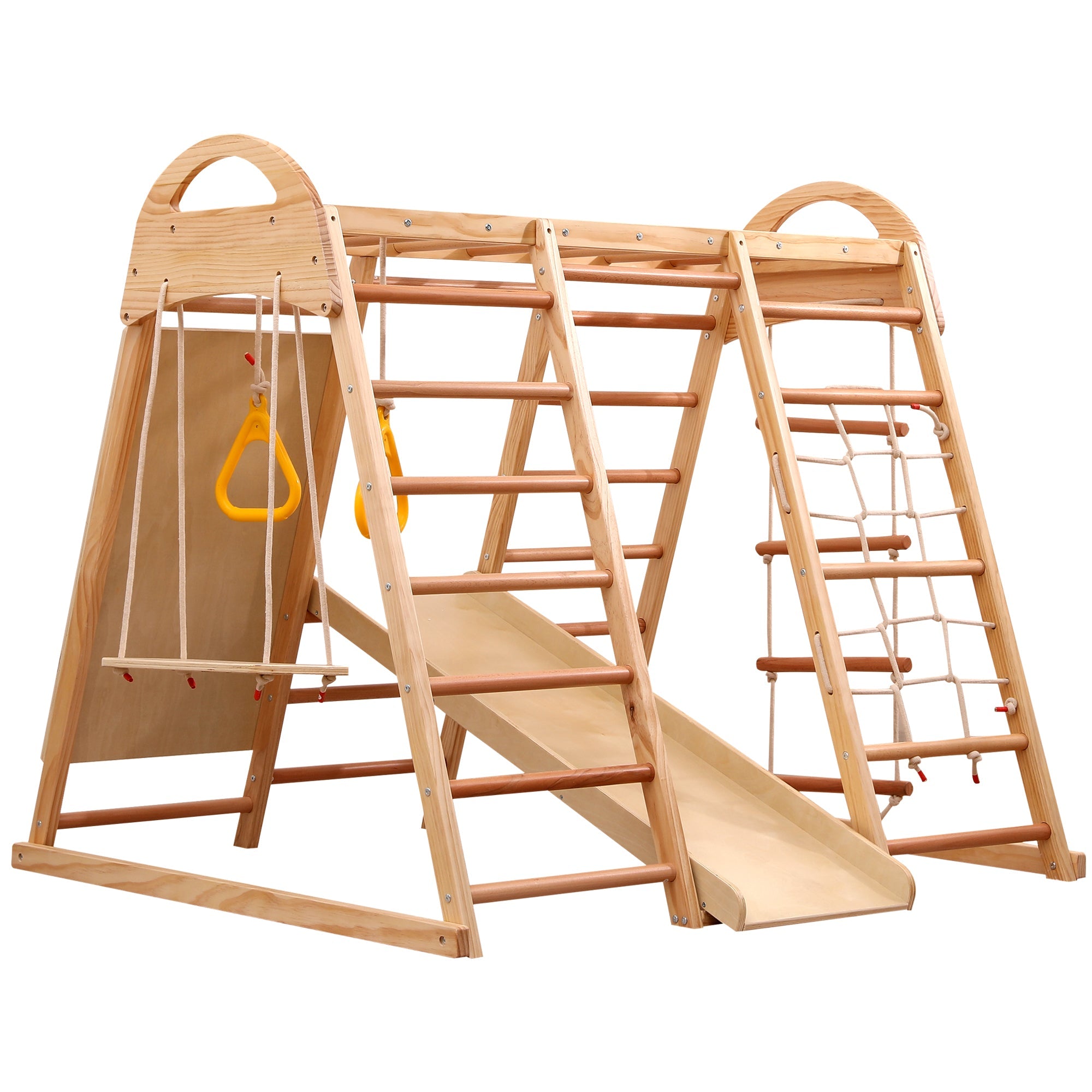 Logidon 7-in-1 speeltoestel naturel massief houten schommelglijbaan