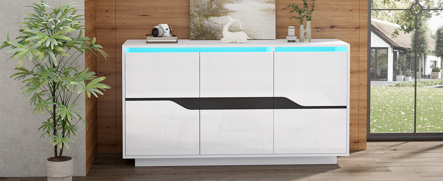 Logidon Sideboard 140x40x76 Cm White Black With 3 Doors LED