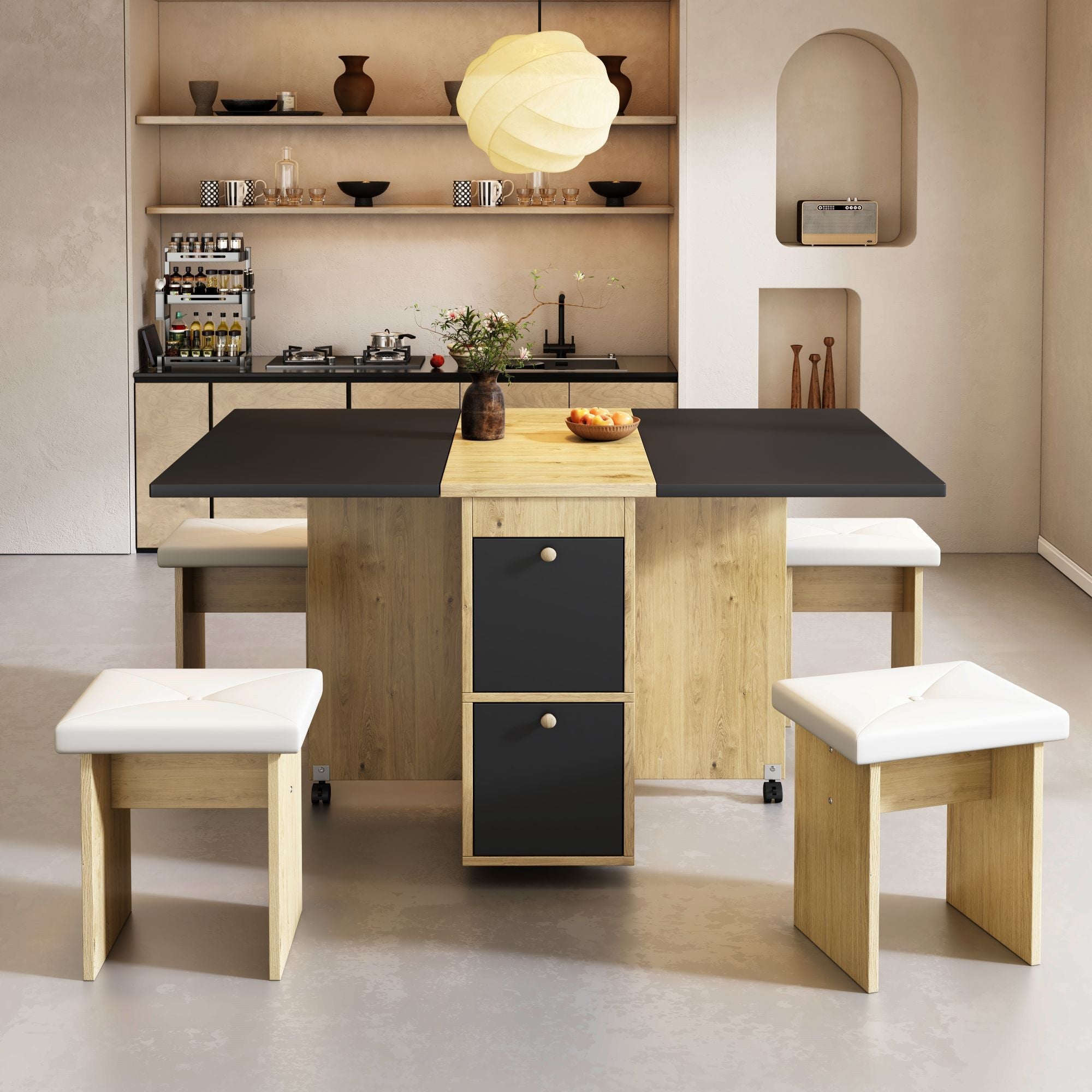 Logidon Eettafelset Wit Eiken Zwart Uitschuifbare Tafel 4 Stoelen