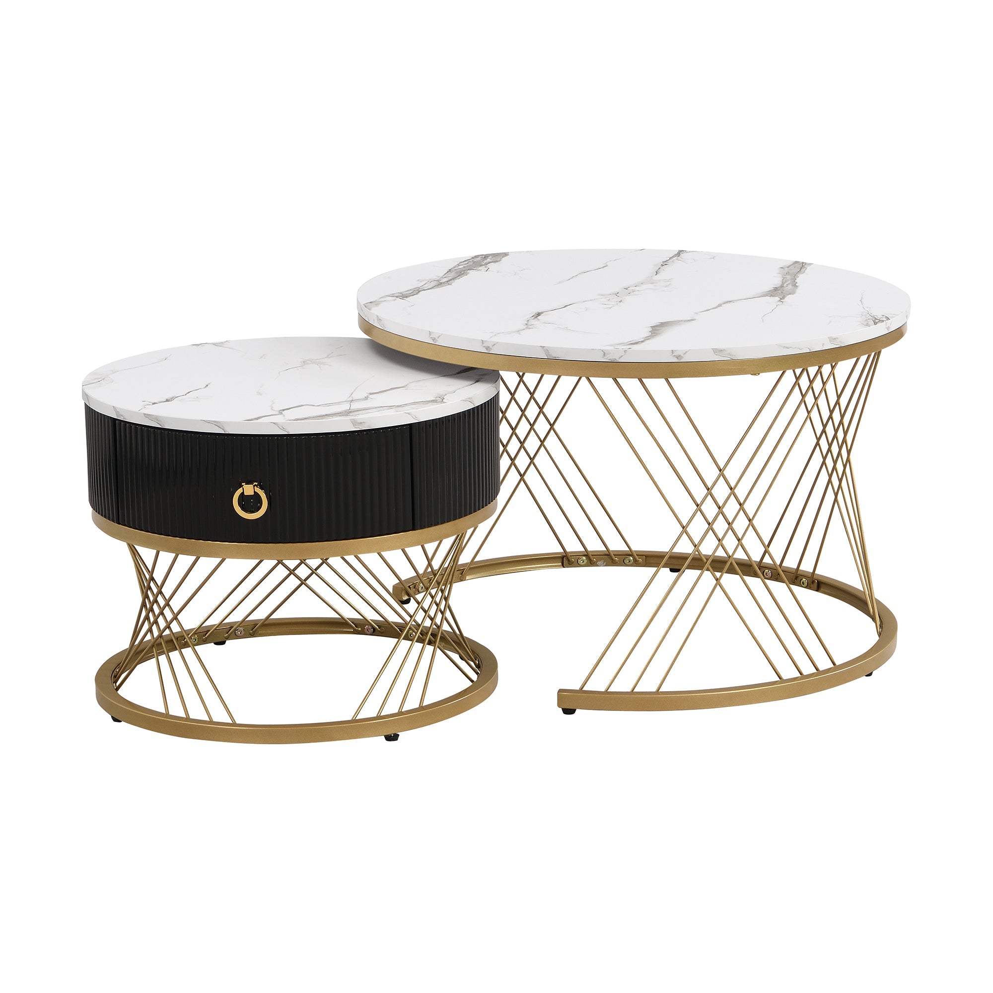 Logidon elegante modulaire salontafelset marmerlook witgoud decor set van 2