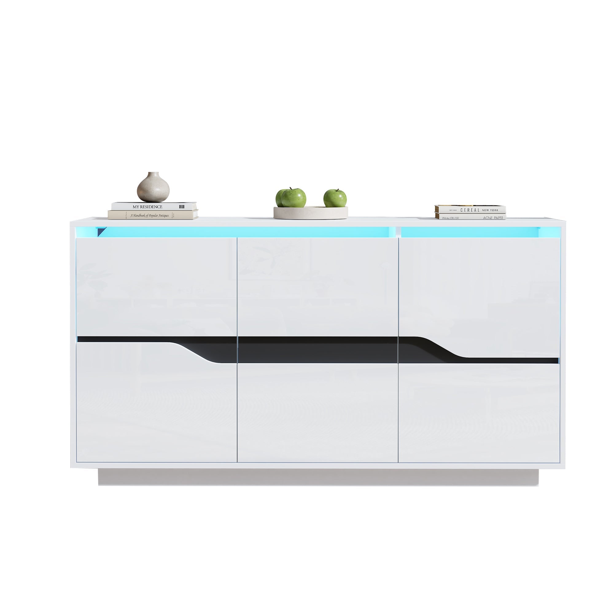 Logidon Sideboard 140x40x76 Cm White Black With 3 Doors LED