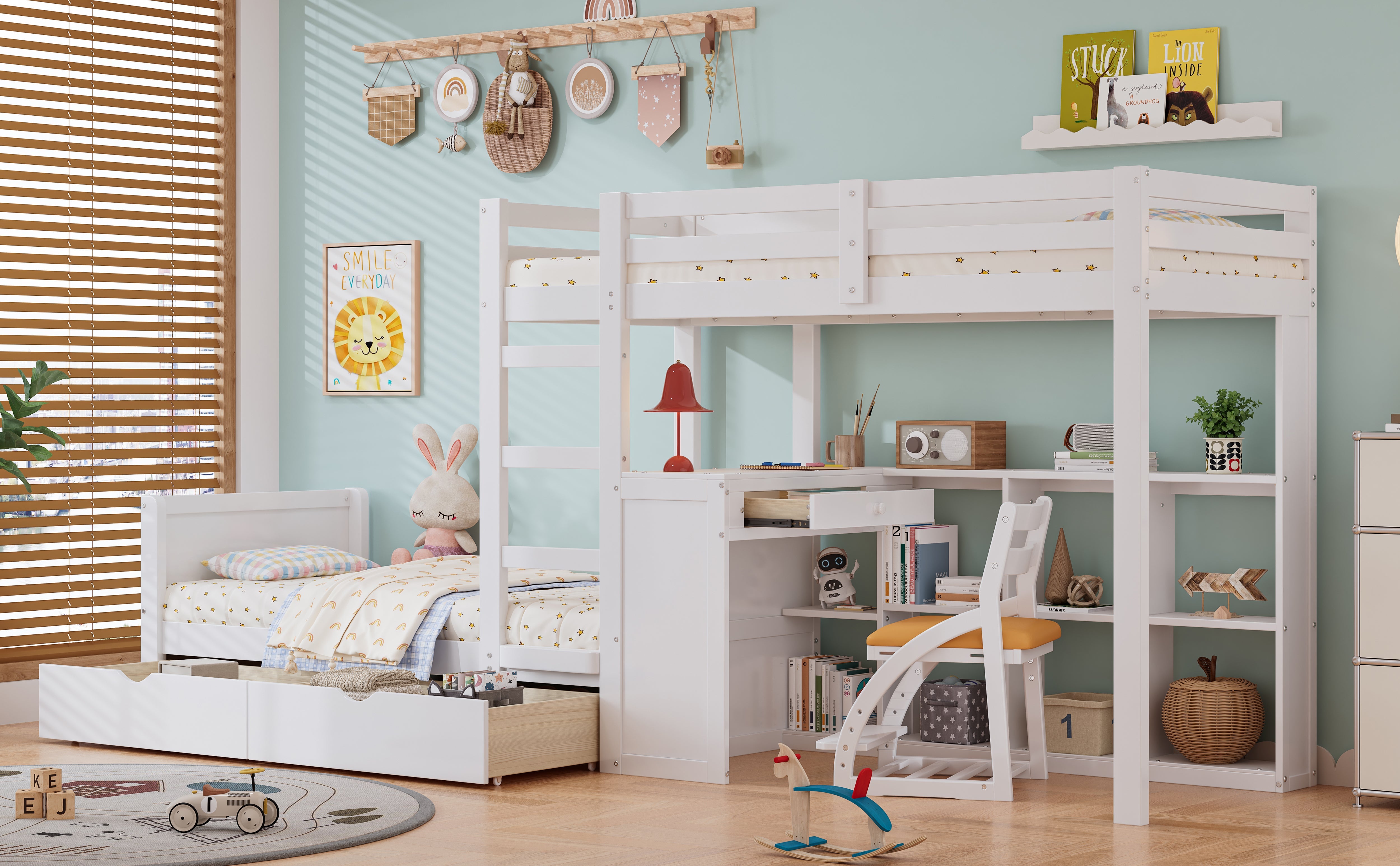 Logidon stapelbed 90x200 cm witte drietrapsladder met bureau