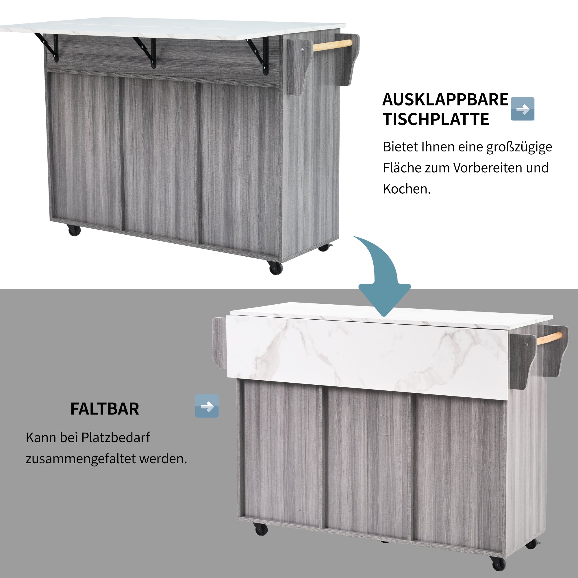 Logidon serving trolley gray wood look with folding table top and storage space