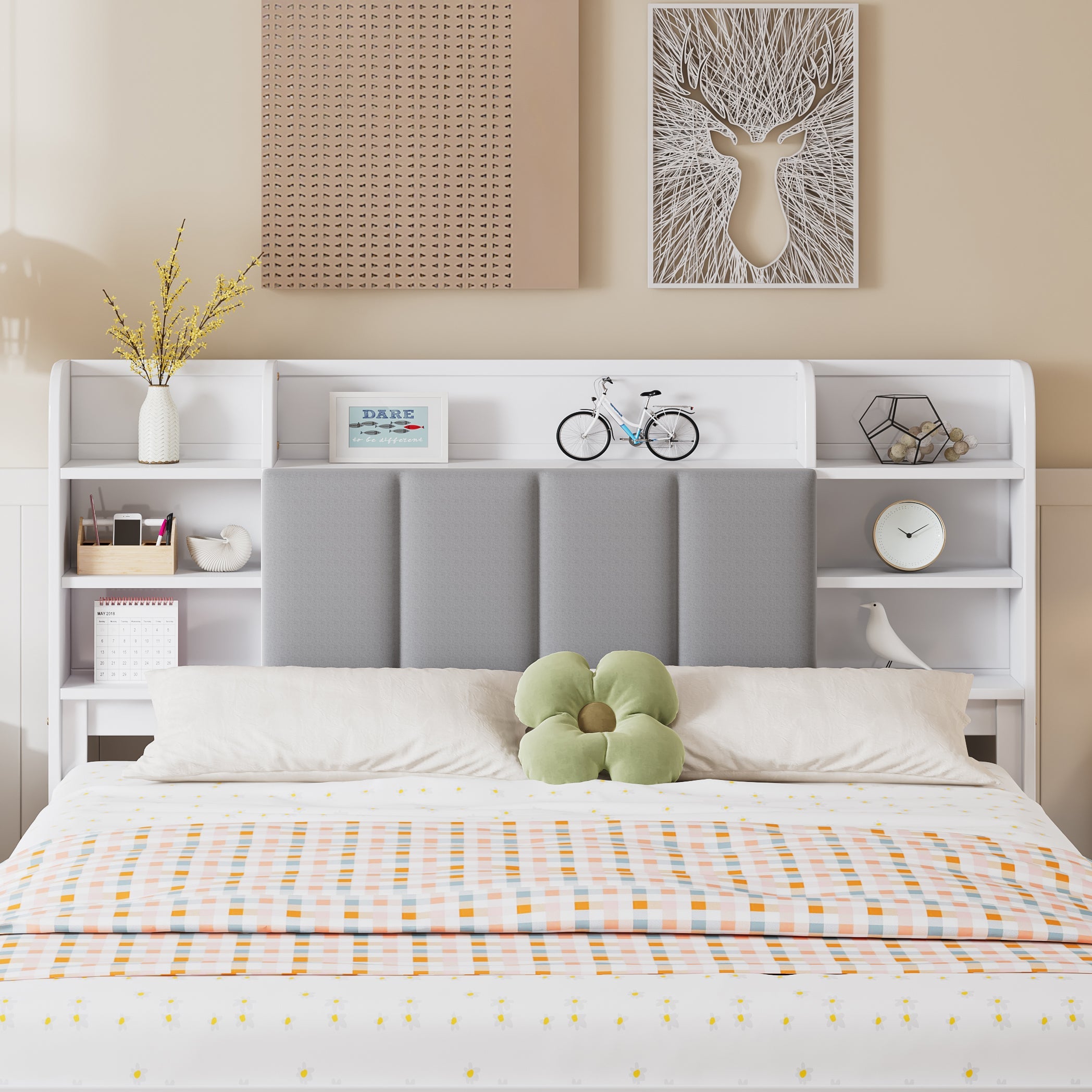 Logidon tweepersoonsbed 160x200 witgrijs, open plank en drie lades